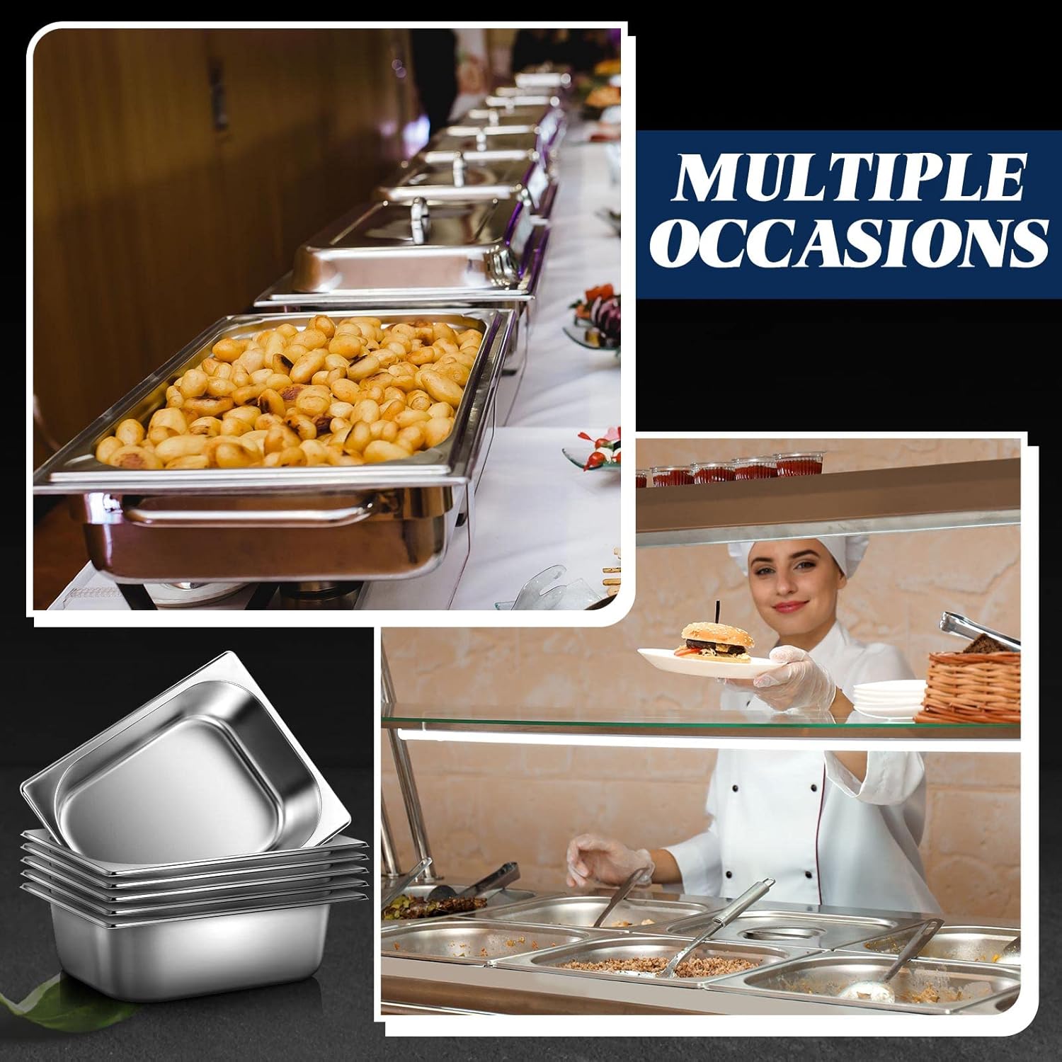 Steam Table Pan Hotel Pans 4 Inch Deep Commercial Stainless Steel Pans Food Catering Pans for Restaurant Buffet Dish Tray (12 Pack, 1/2 Size)