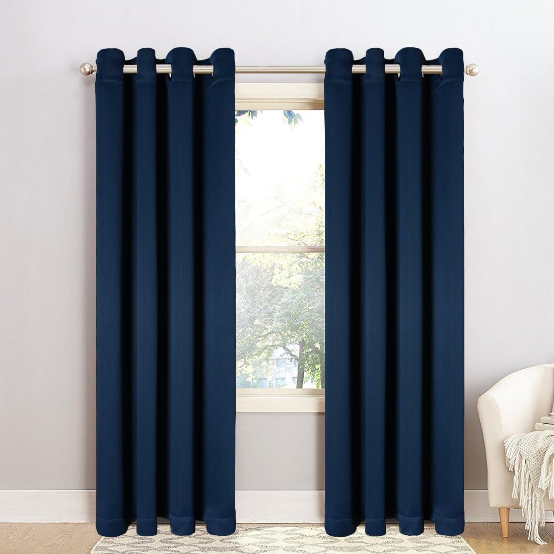 MAEVIS Blackout Curtains 2 Panels for Bedroom Window Treatment Thermal Insulated Solid Grommet Blackout Drapes for Living Room (Navy Blue, 5263inch)