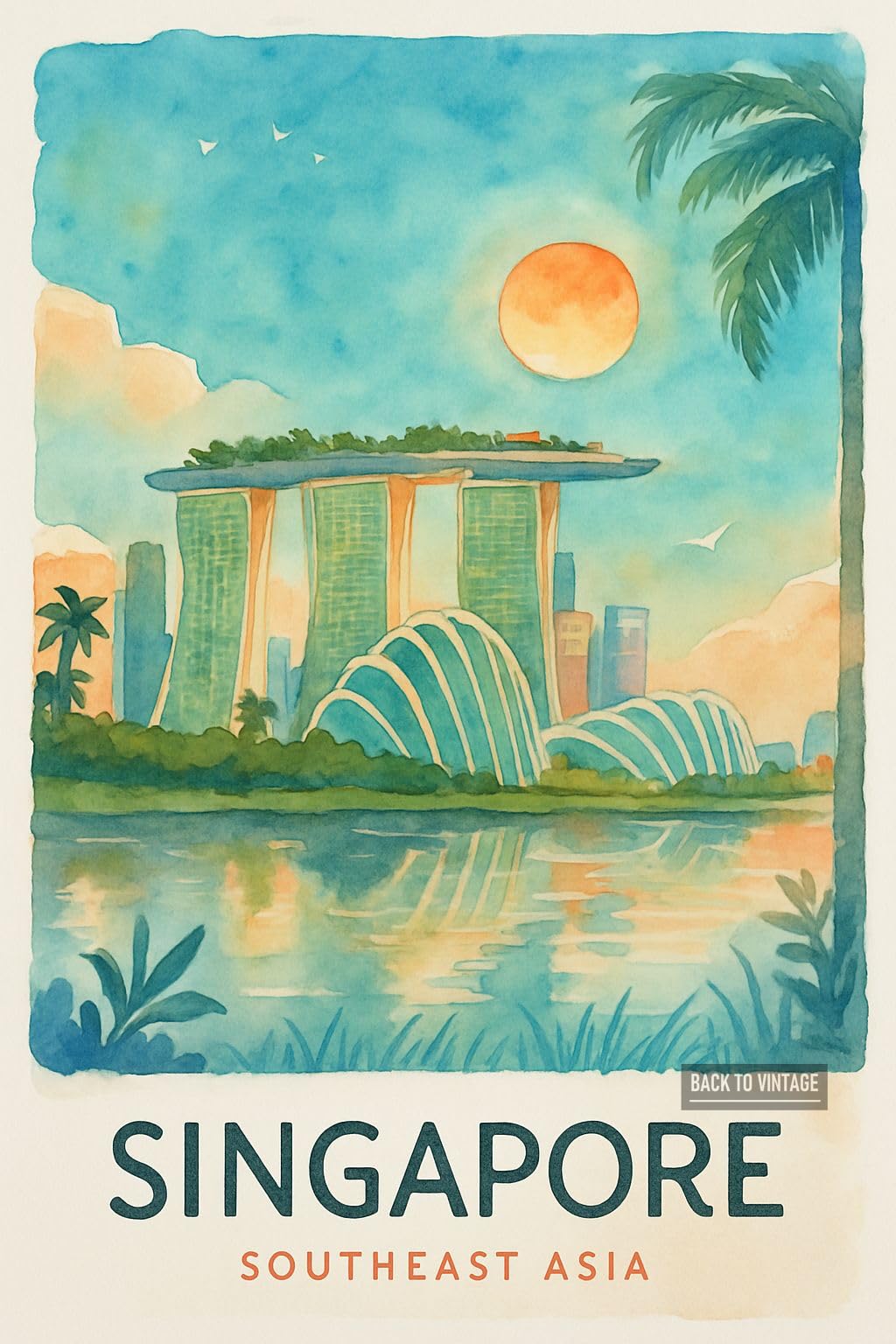 BACK TO VINTAGE Singapore Scene - A4 Travel City Poster Wall Art Home Decor Art Print Featuring Iconic Landmarks and Global Destinations for Interiors Inspired by Culture and Exploration