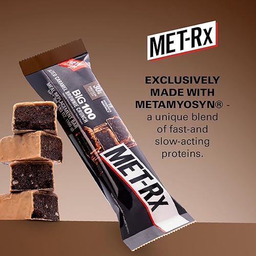 Miniatura 2 de MET-Rx Big 100 Barra de proteínas, barra de reemplazo de comidas, 1.06 onzas de proteína, caramelo salado Brownie Crunch, 9 unidades, 3.52 onzas (el