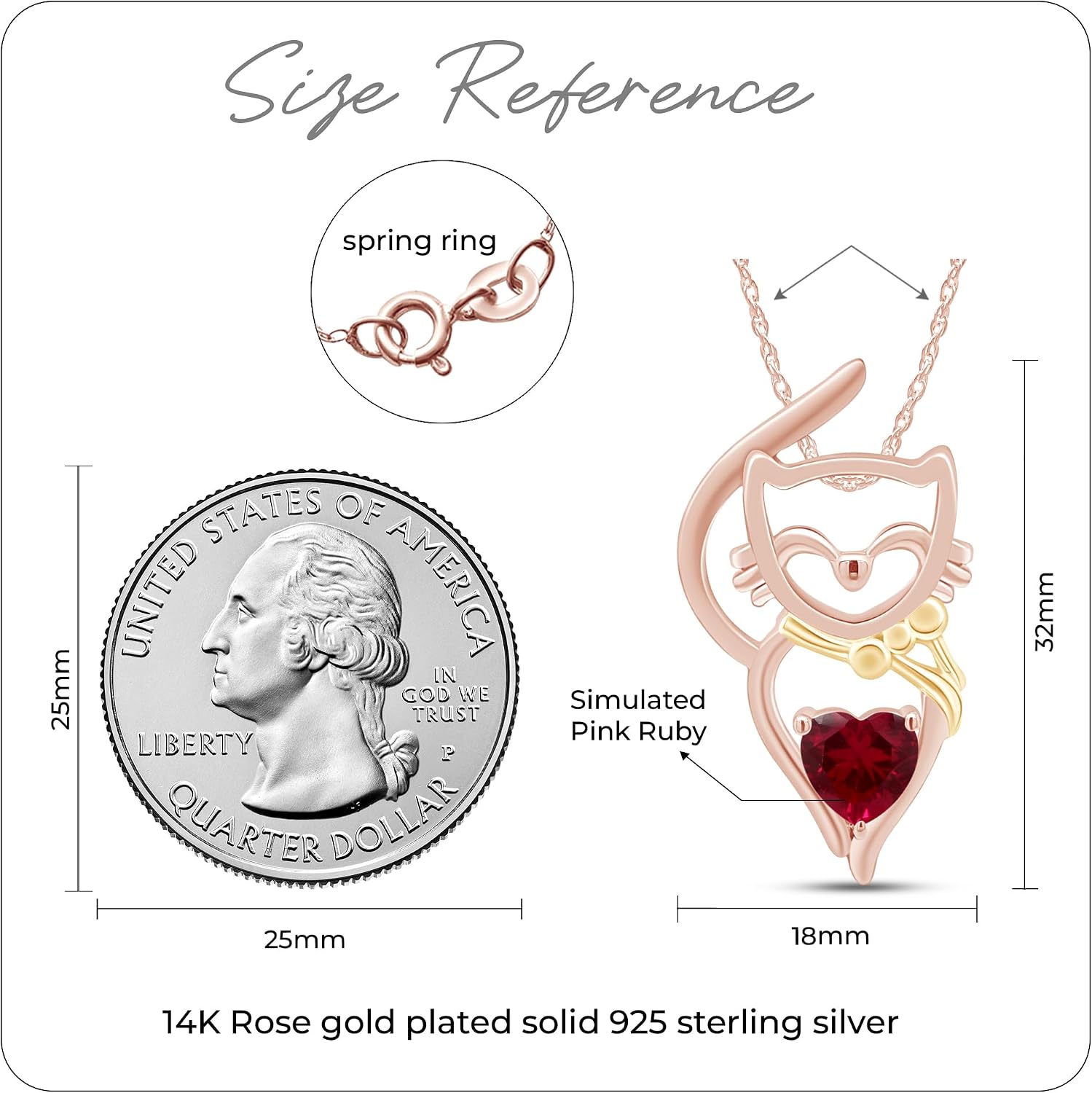 Heart Shape Simulated Birthstone CAT Pendant Neckalce Jewelry For Women In 14k Gold Over Sterling Silver Along With Silver Chain