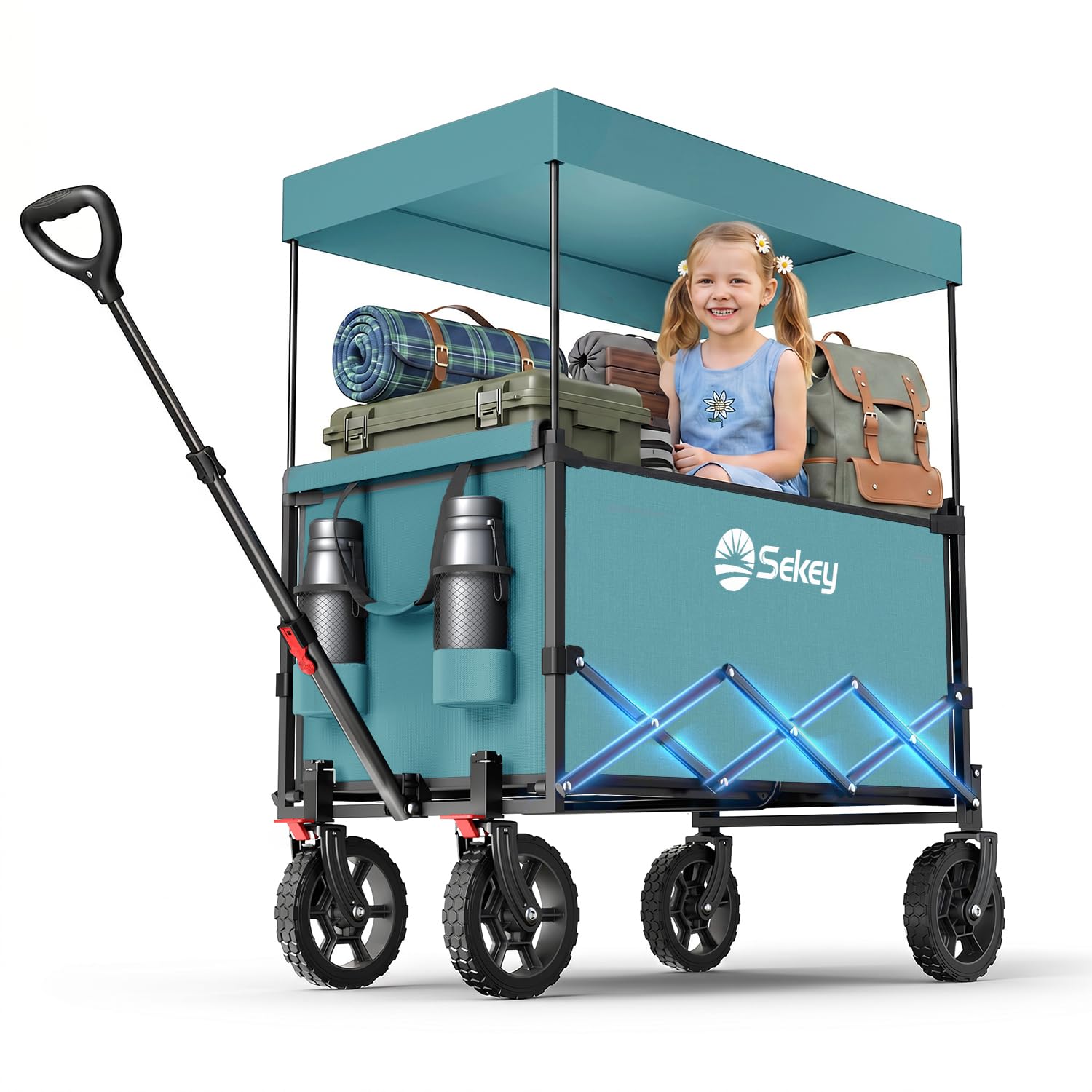 Sekey XXL Bollerwagen – Klappbarer Bollerwagen mit Dach, 150L/150kg, Grün