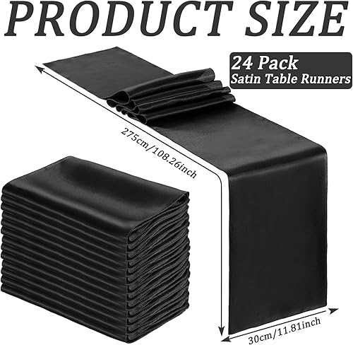 Miniatura 3 de Bencailor 24 caminos de mesa de satén negro a granel de 12 x 108 pulgadas de largo, mantel de tela suave brillante para banquete de boda,