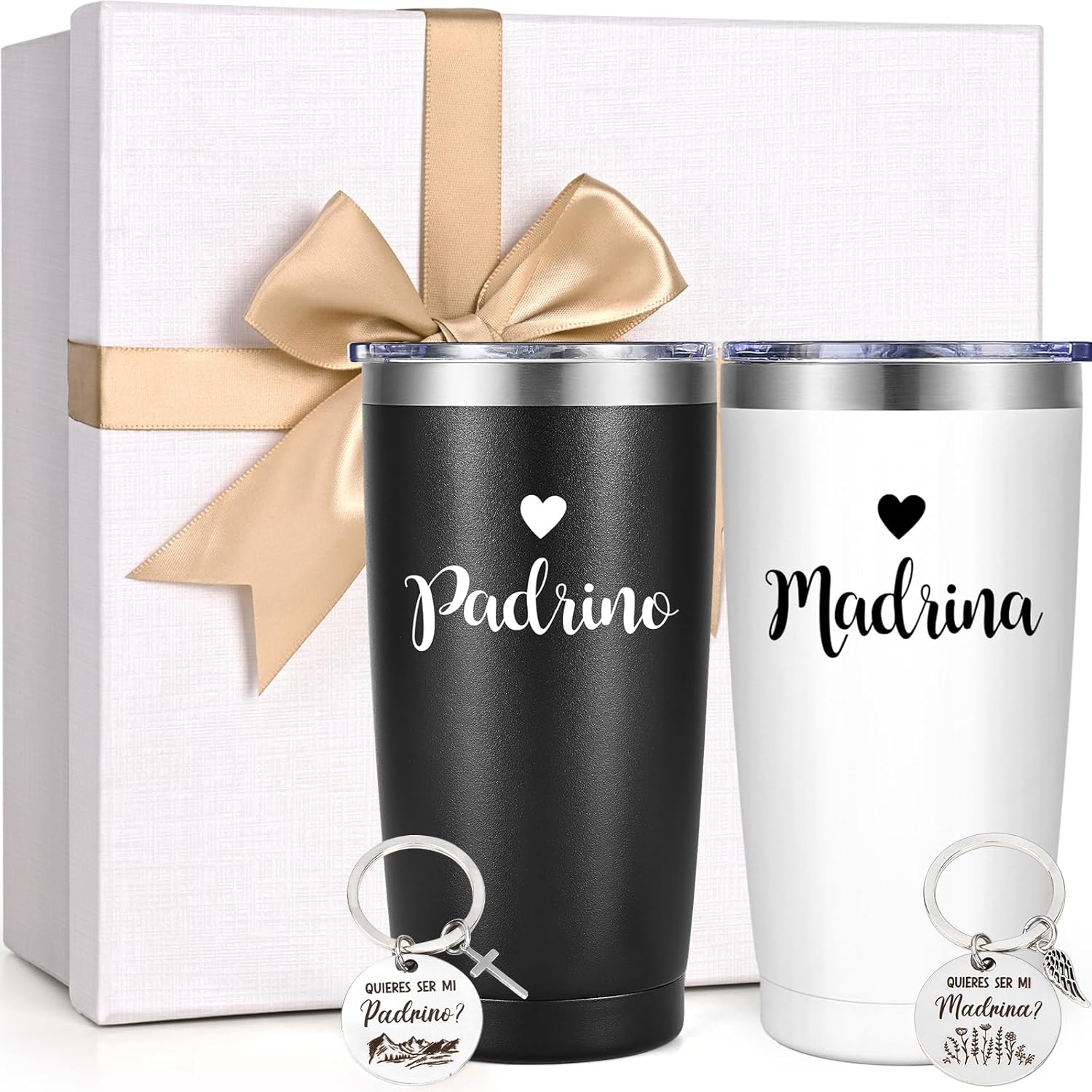 LiqCool Godparents Proposal Gift Set, 20Oz Tumbler with Keychain, Godparents Gift for Baptism (Black & Rose Gold)