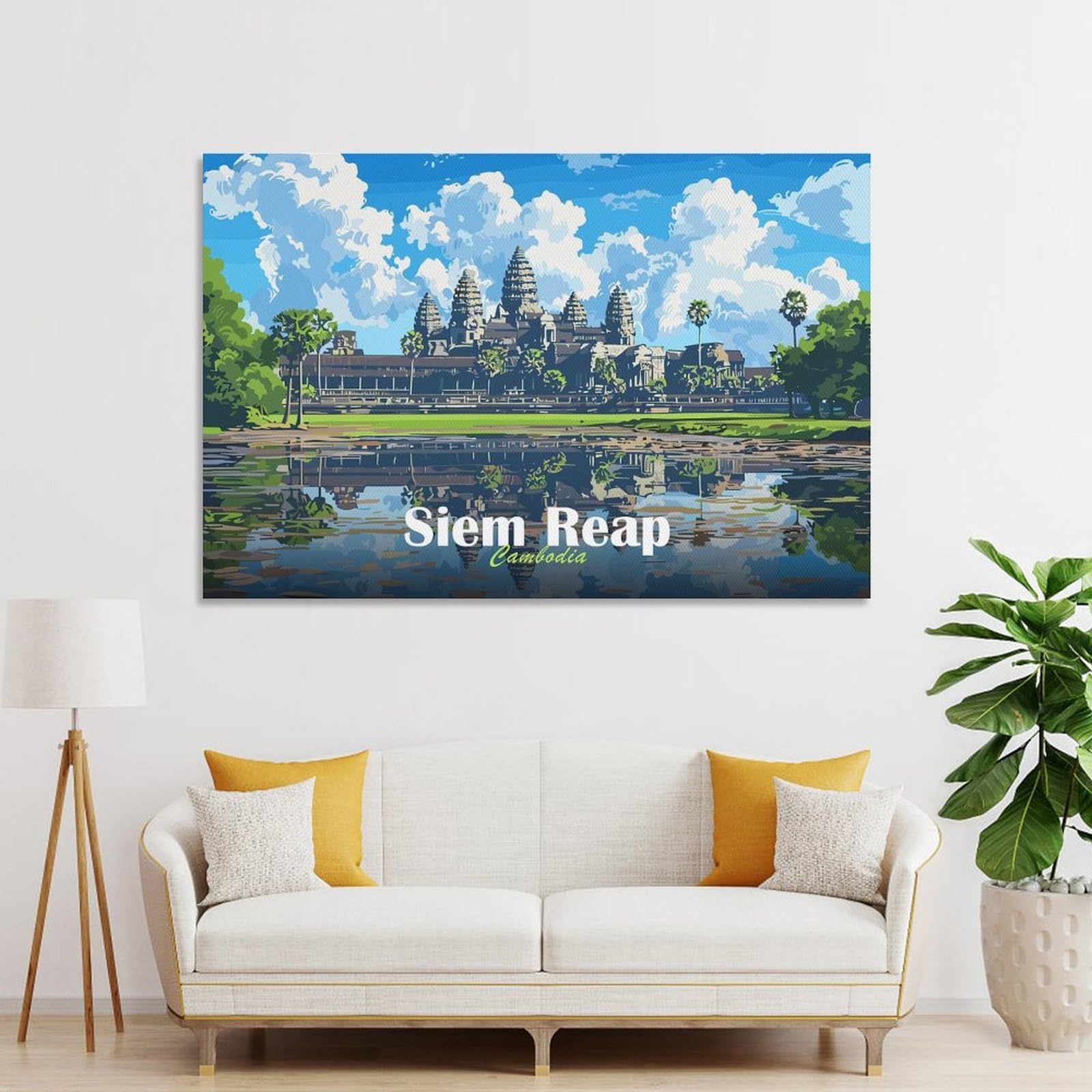 Junmoney Angkor Wat Temple, Siem Reap Canvas Wall Decor, 24x36inch(60x90cm), for Home Lounge, Bedroom Or Reading Nook, Modern Wall Decor for Cosy Interiors