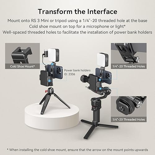 Miniatura 6 de SMALLRIG Soporte de teléfono de metal con soporte de zapata fría, adaptador universal de montaje para teléfono celular, articulaciones de ajuste