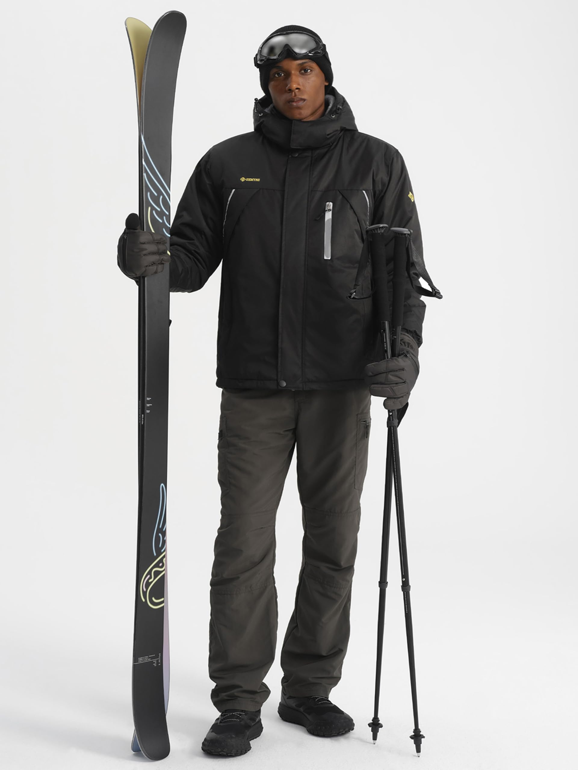 GEMYSE Chaqueta de Esquí Impermeable Hombre Abrigo Invierno Antiviento Capucha