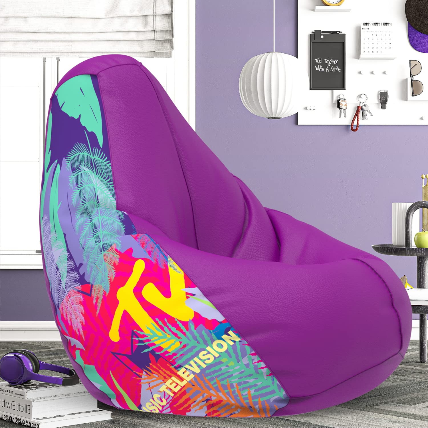 Bean Bag with Beans Filled - XXXXL - Official: MTV - for Adults - Max User Height : 5.5 Ft.-Weight : 80 Kgs - Prefilled Bean Bags (MTV_Artwork-6 - Purple)-image-20