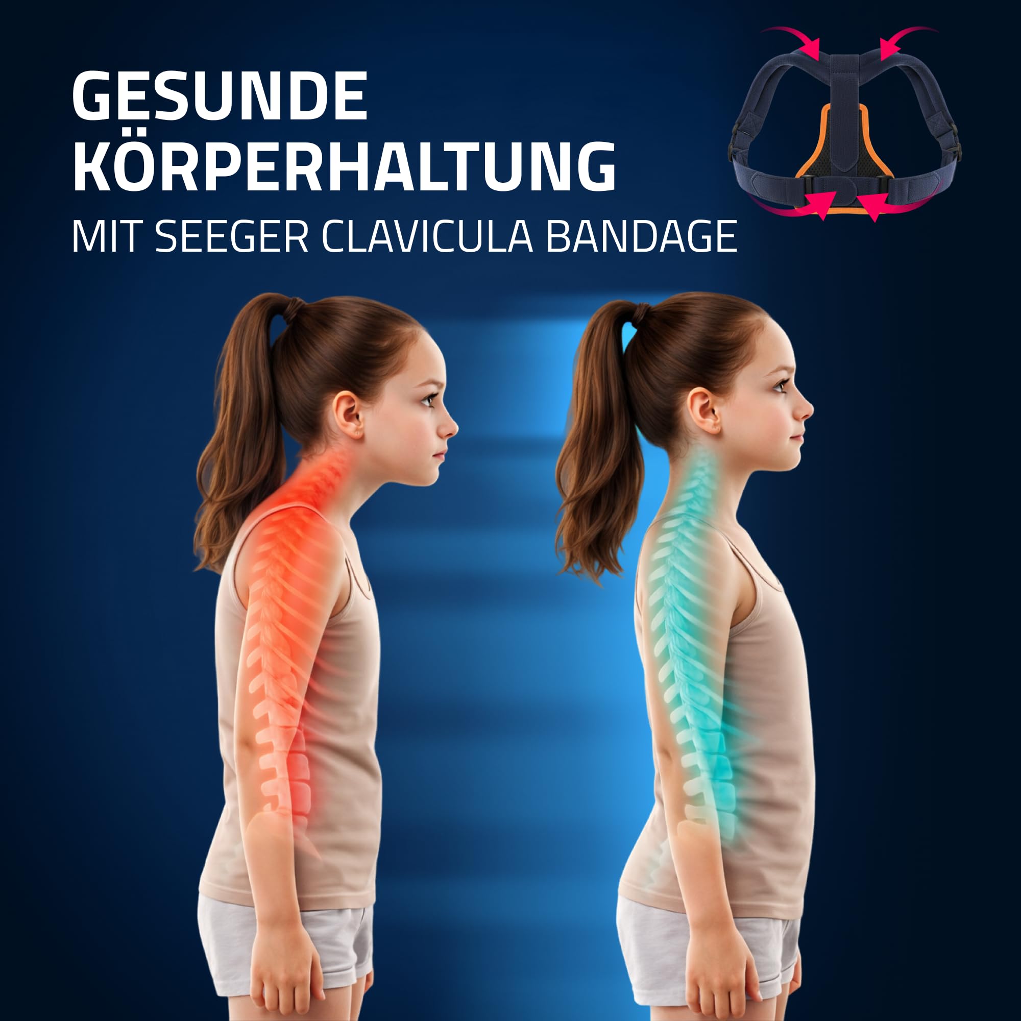 Seeger Rücken Geradehalter & Haltungskorrektur – Rückenstützgürtel für Kinder, Schultergurt Haltungskorrektur für geraden Rücken, Clavicula Bandage, verstellbar, Made in Germany