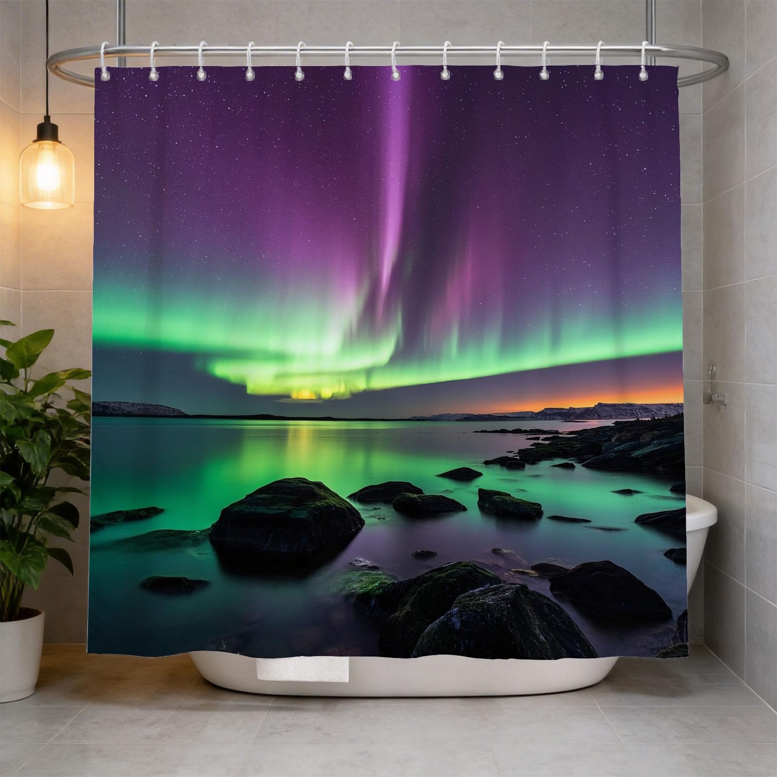 Hongduo 3D Aurora Shower Curtain for Stalls Bathtubs Romantic Bathroom Decor Shower Curtain Set Polyester Fabric Waterproof 200x200cm/79X79 Inch with Hooks