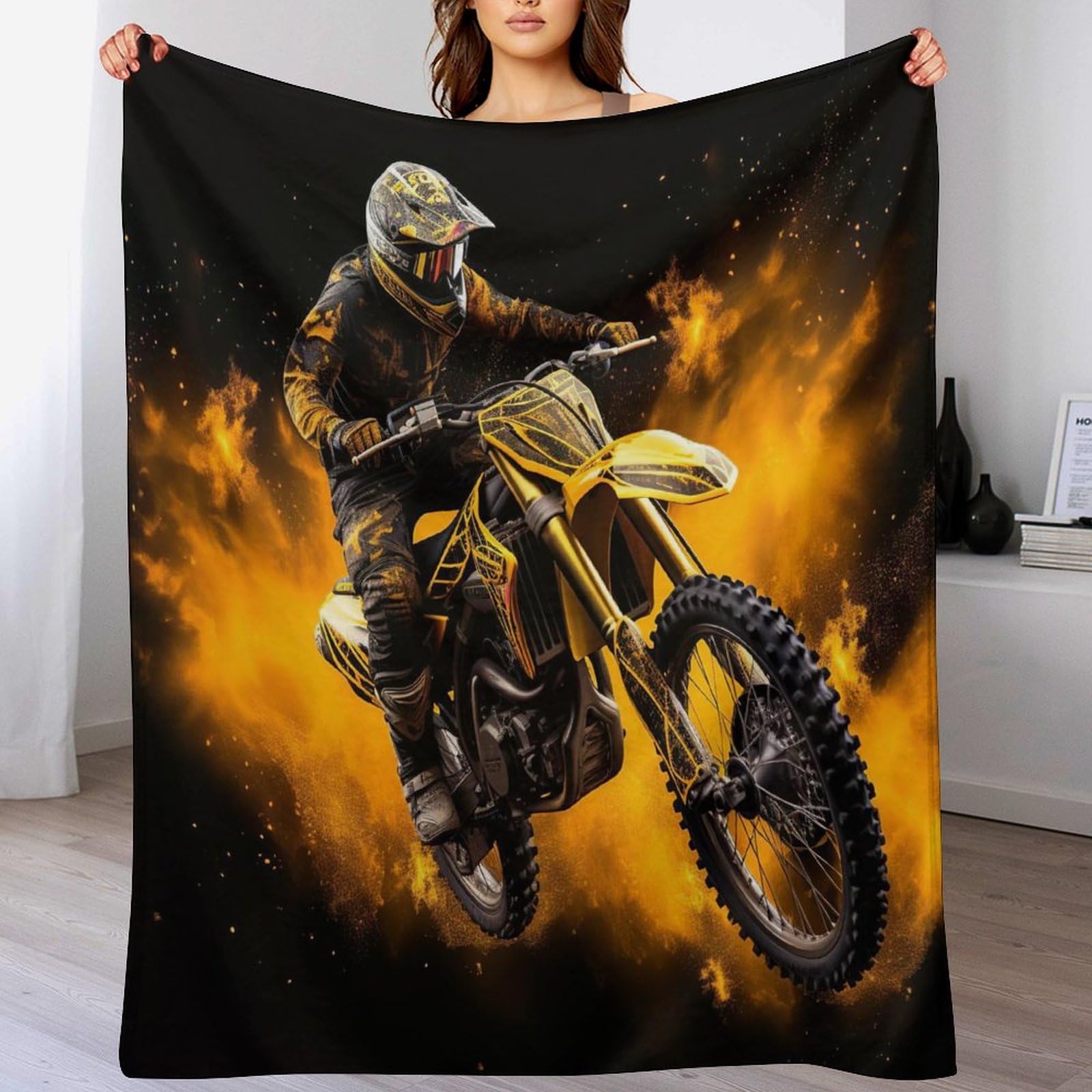 Manta de motocross con forro polar grueso de franela premium manta grande decorativa 180 x 200 cm