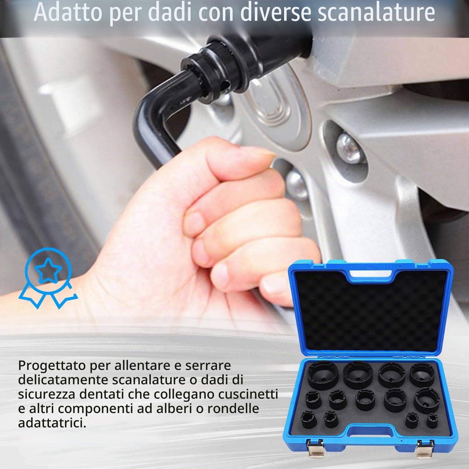 Set di 13 Chiavi per Dadi Scanalati da 1/2", 18-80 mm con Asse Interno da 60 mm di Lunghezza Adatto per Dadi di Sicurezza KM, KML, HM, HML, HMLL (DIN 981) e Dadi Tondi