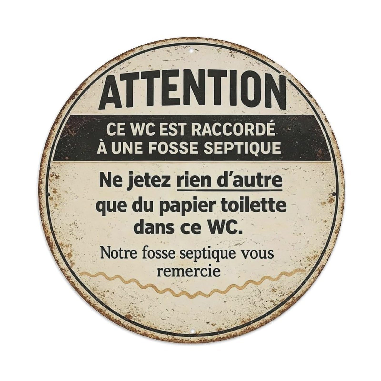 French Restroom Septic Tank Warning Metal Tin Sign