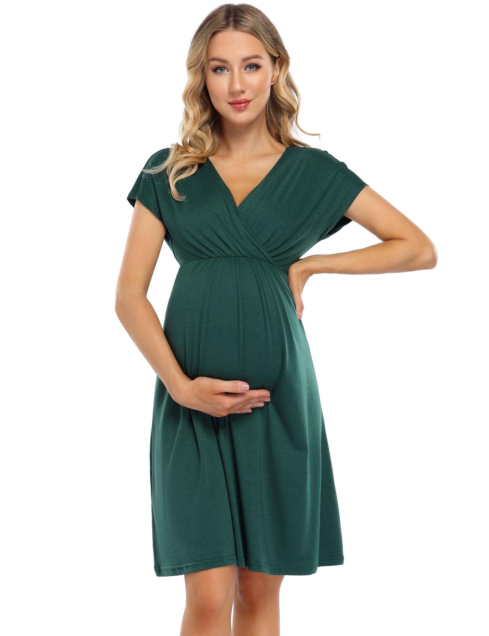 Photo 1 of Coolmee Maternity Dress Women's V-Neck A-Line Knee Length Wrap Dress Large Green