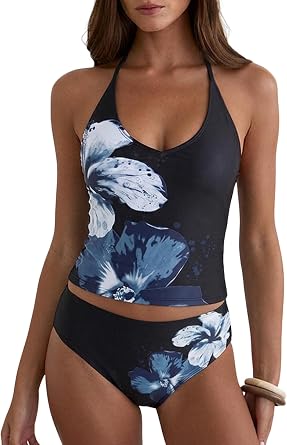 ZAFUL Womens Tankini Swimsuit Halter Neck Tummy Control Two Piece Swimwear