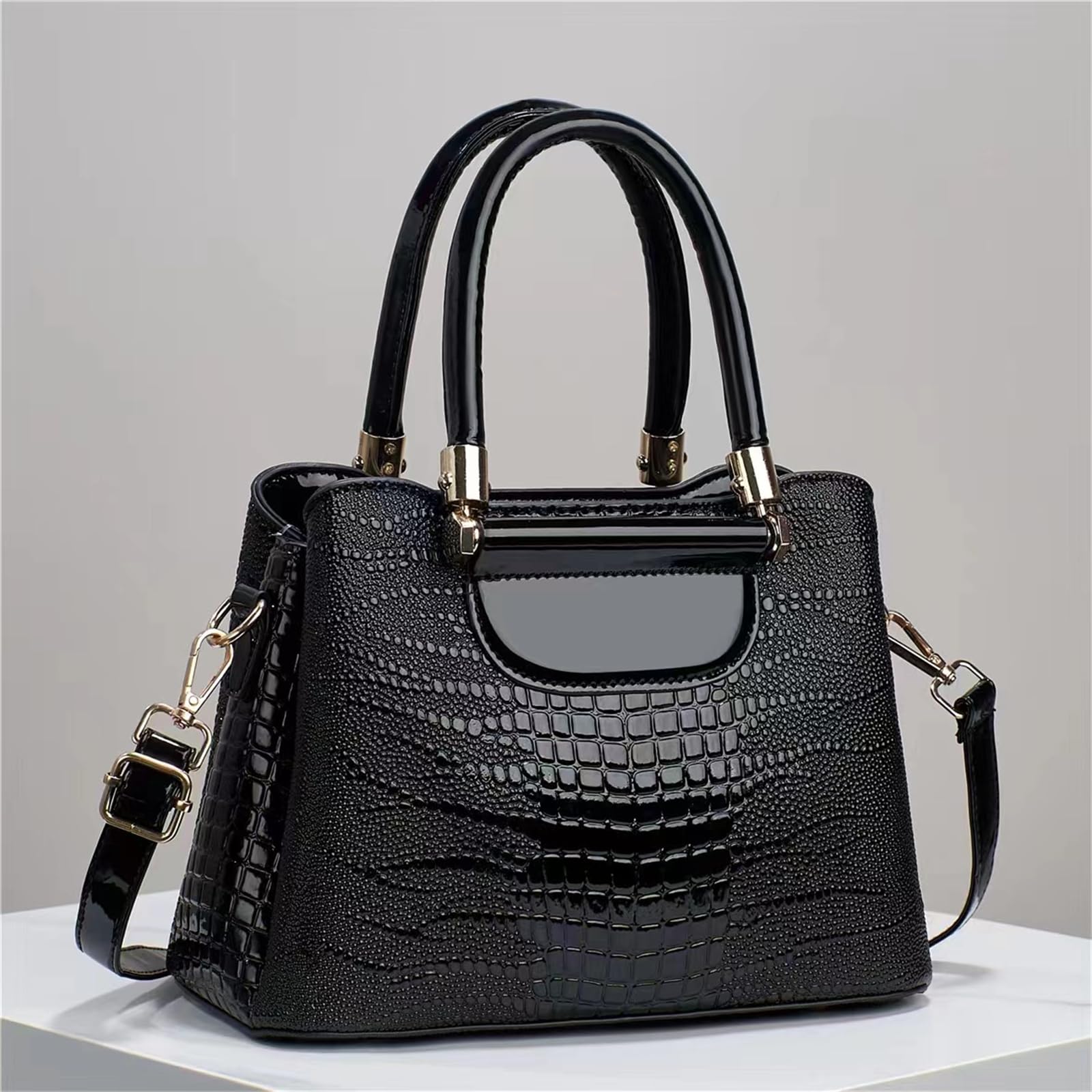 Borsa A Secchiello con Motivo Pietra Tracolla da Donna di Grande capacità-Marrone