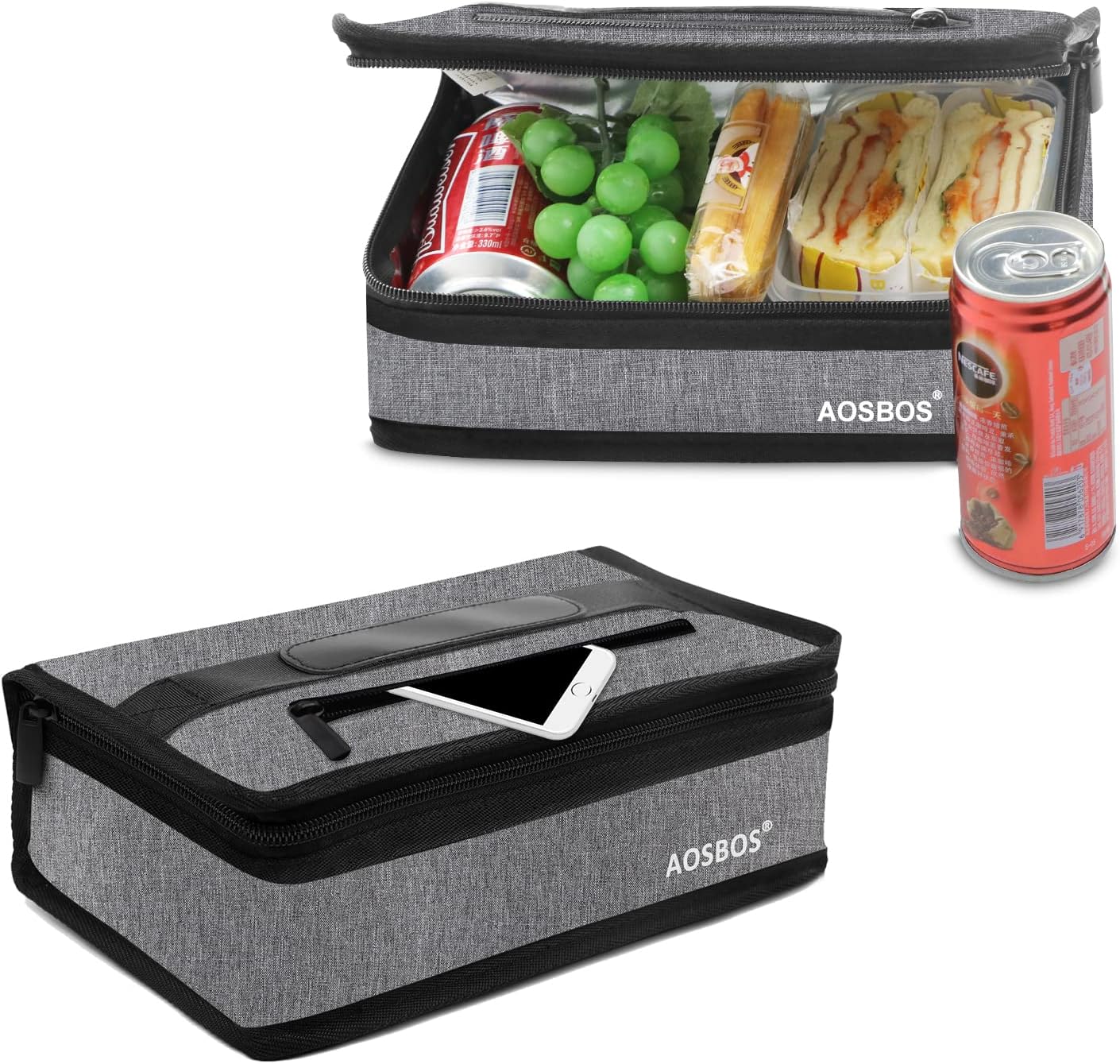 Aosbos Small Insulated Lunch Bag - Compact Lunch Box for Portion Control, Work & Office, Grey