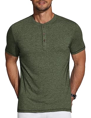 COOFANDY Men's Henley Shirts Short Sleeve Casual Basic Tee Summer Button Henley Soild T Shirts