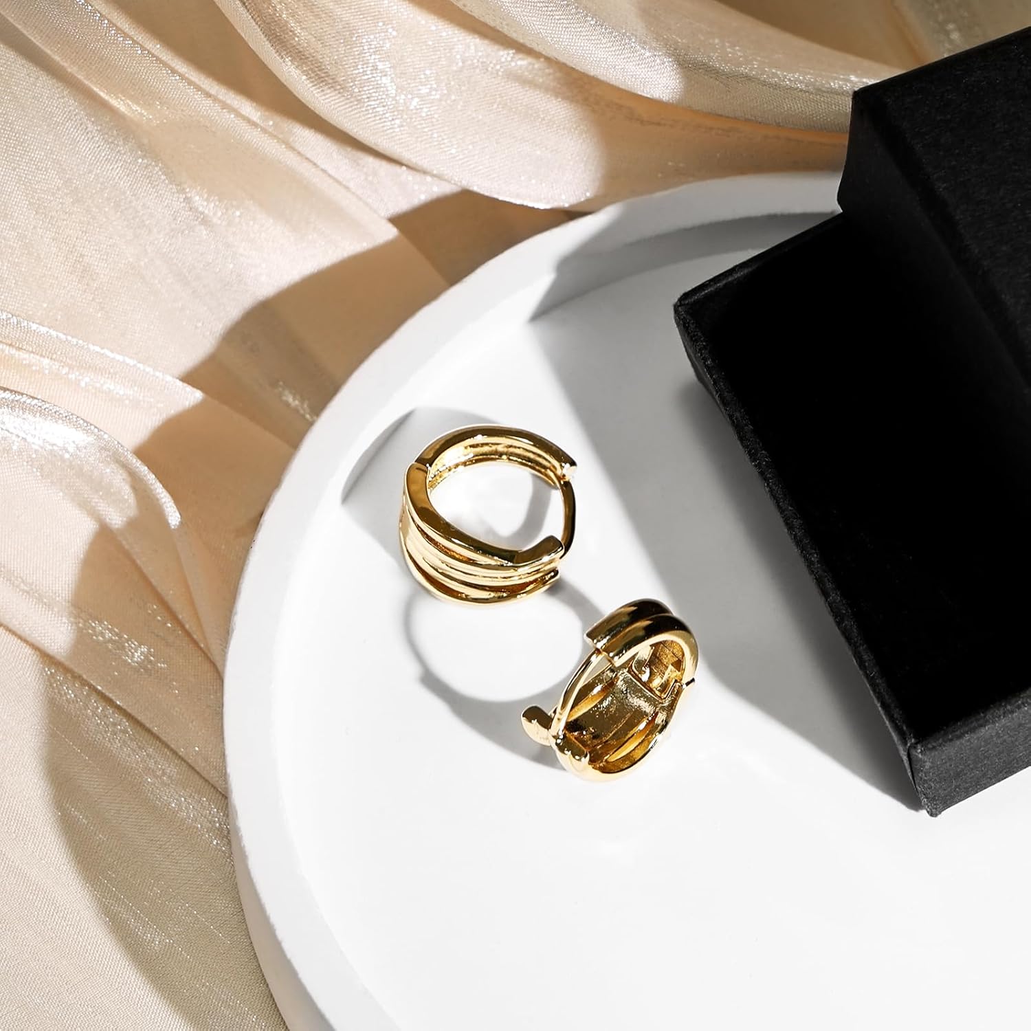 Hoop Earrings for Women, 14k Gold Plated Hypoallergenic Jewelry for Women Feature 5 Gold Metal Strips Intertwined - Image 7