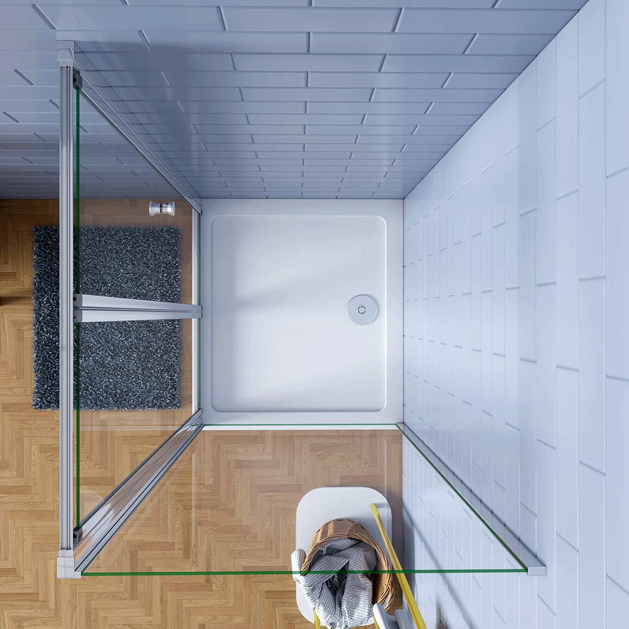 H.185cm Box Doccia Angolare 70x70cm Porta a Soffietto vetro 5mm Profilo