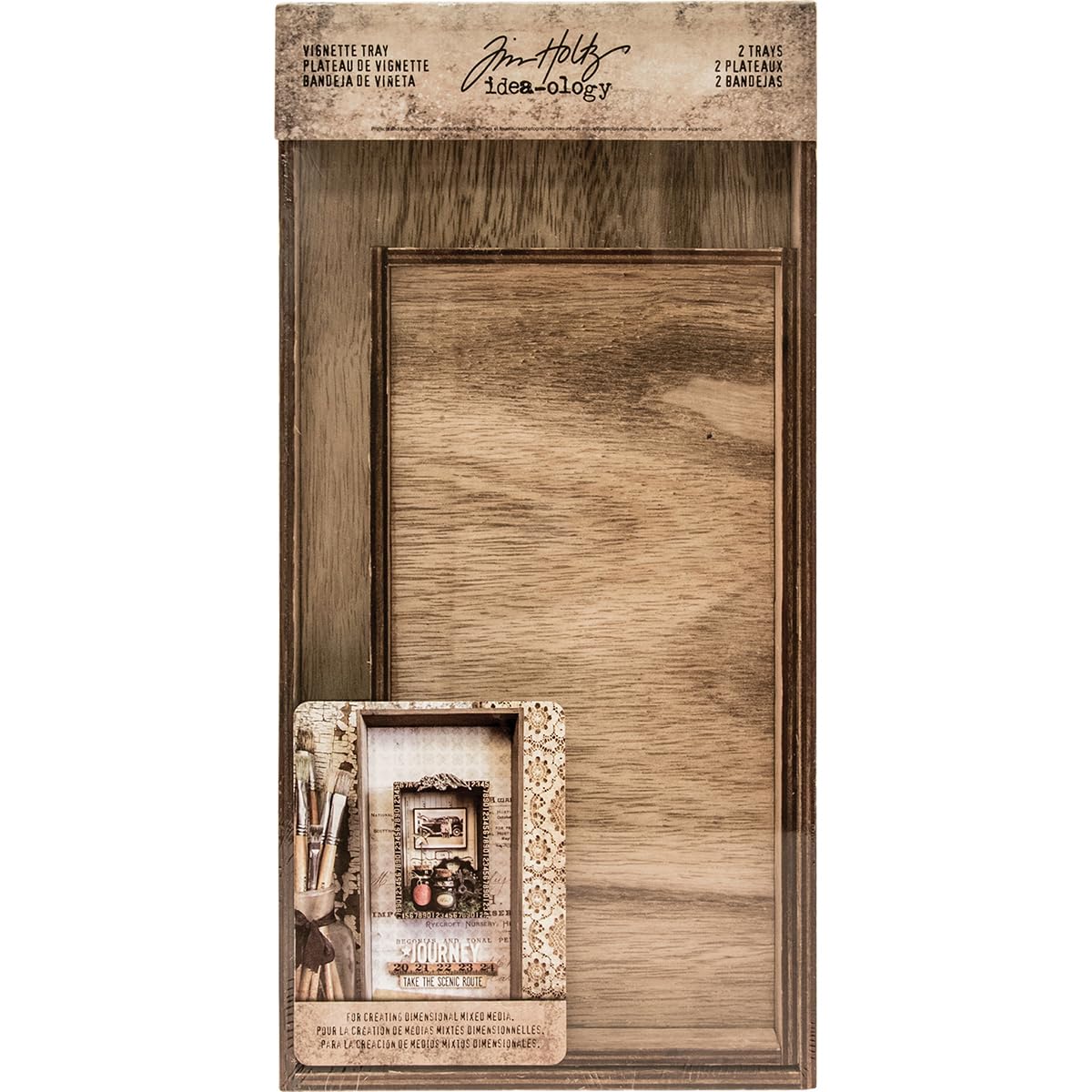 Tim Holtz Vignettage bac marron : plateau bois scrapbooking 3D
