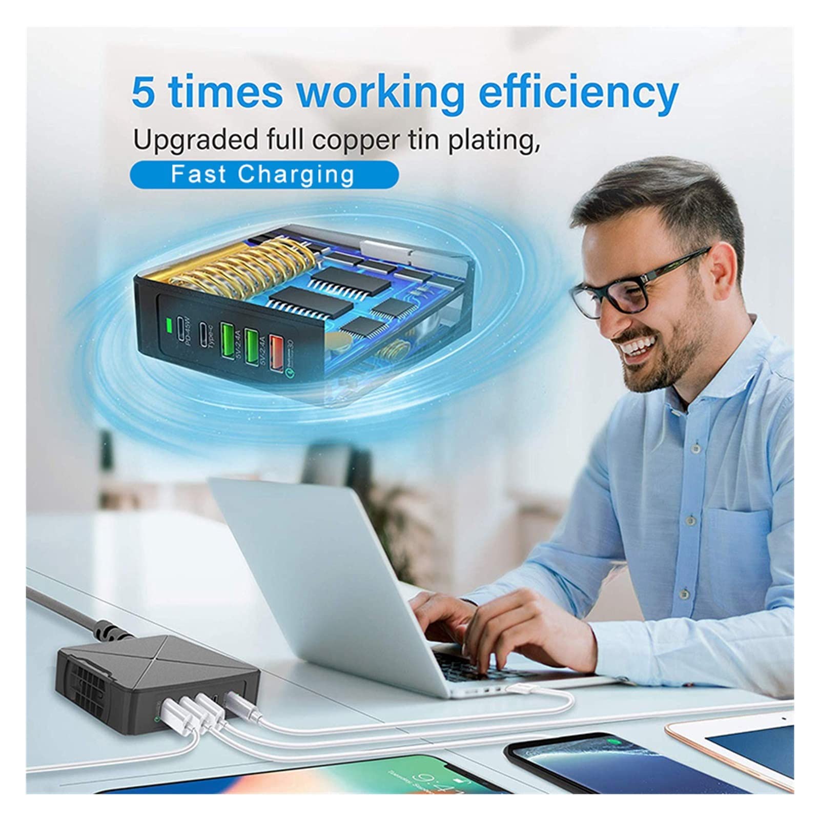 Wielofunkcyjna ładowarka USB, 75W Quick Charge 3.0 USB Type C PD Power Adapter Ładowarka do telefonu Tablet Szybka ładowarka USB