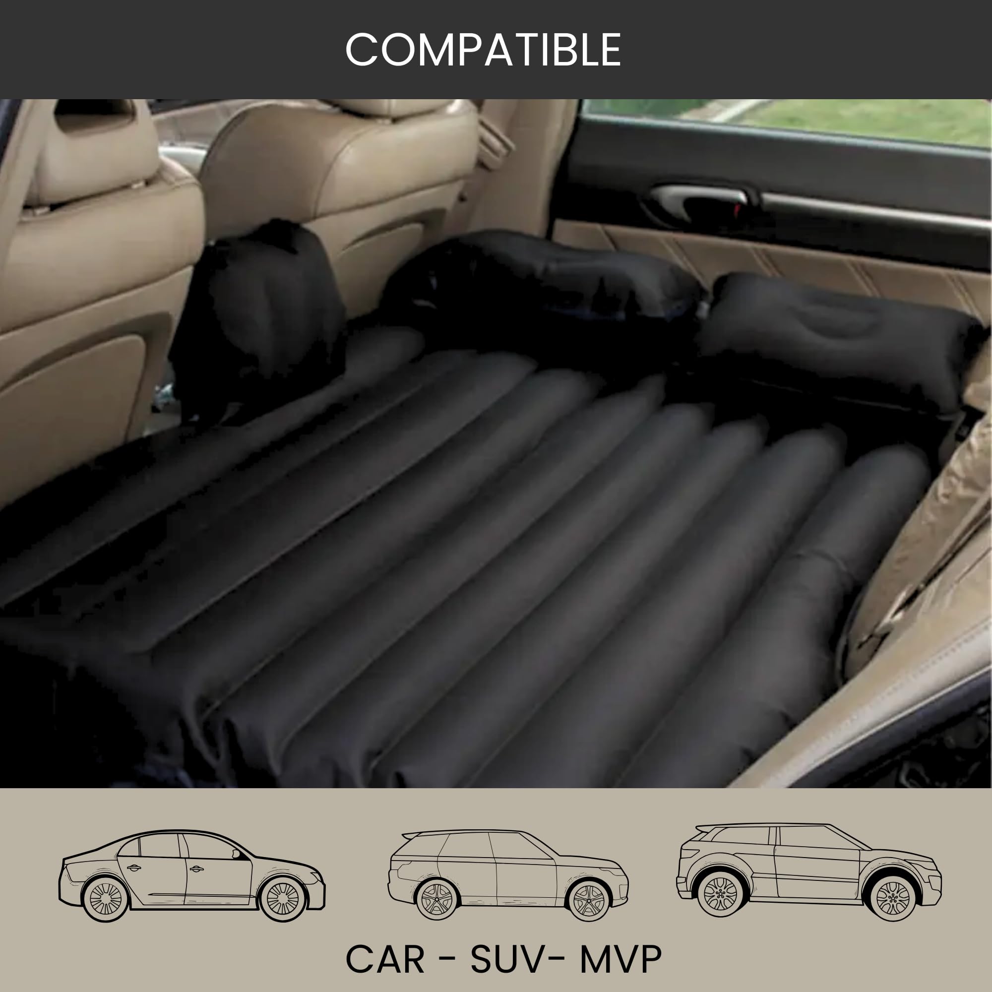 MAGIC SELECT Materasso Gonfiabile per Auto. Letto Pieghevole Portatile e Multifunzionale per Sedile Posteriore con Pompa ad Aria + 2 Cuscini. Divano ad Aria con Gonfiatore per Viaggi e Campeggio.