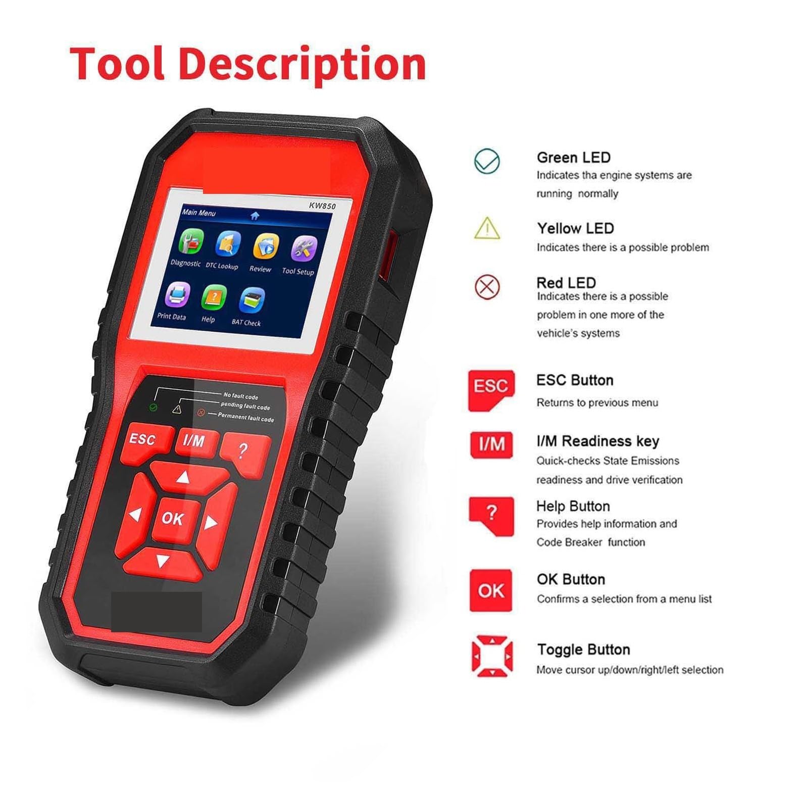 KW850 Narzędzie diagnostyczne samochodowe Profesjonalny skaner OBD2 Wielojęzyczny Pełna funkcja OBD 2 ODB2 Narzędzie samochodowe Czytnik kodów KW850