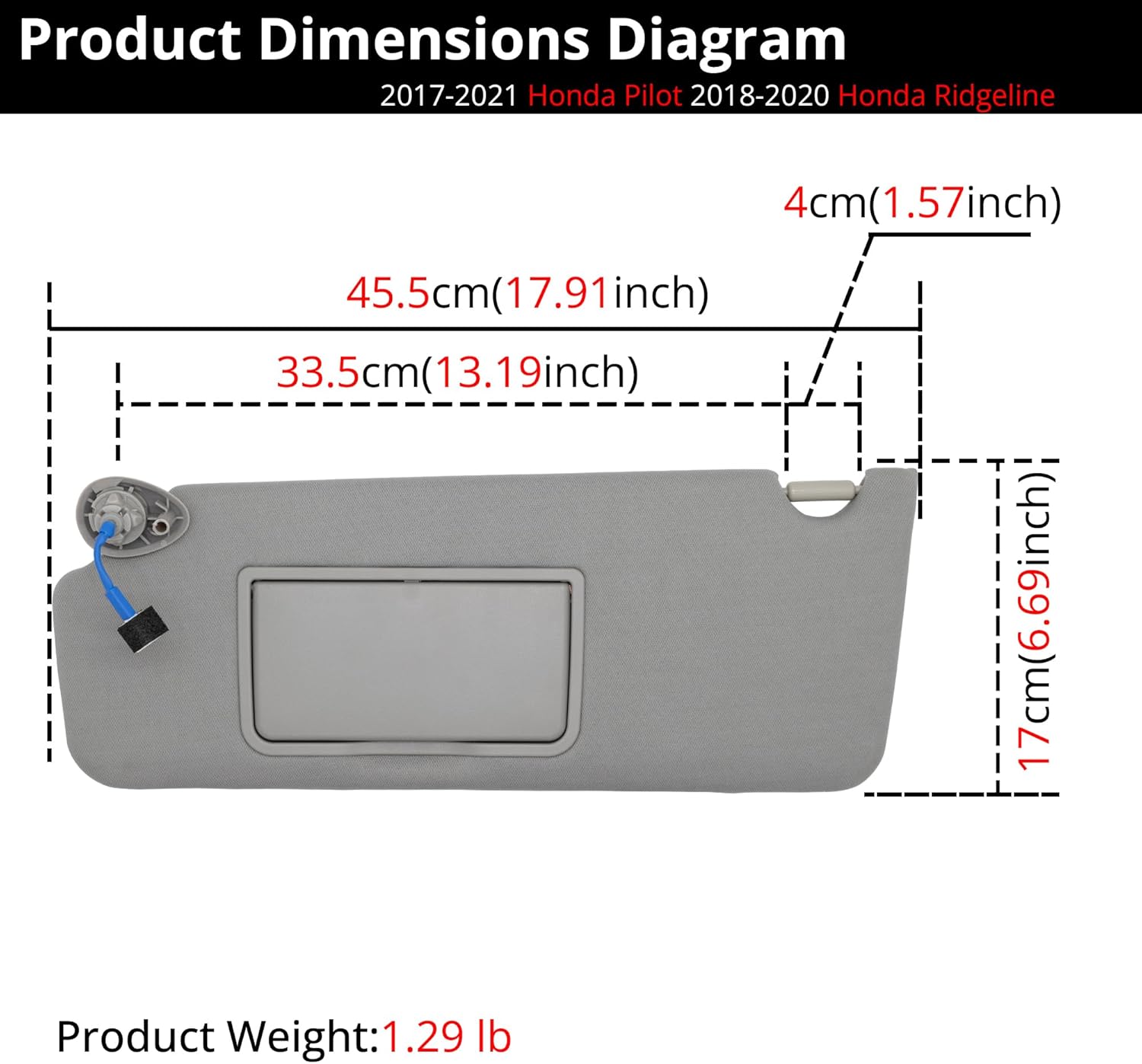 Sun Visor Fits for Honda Pilot 2016-2022 Honda Ridgeline 2018-2025 Left Driver Side with Light Replaces 83280-TG7- A12ZB Gary