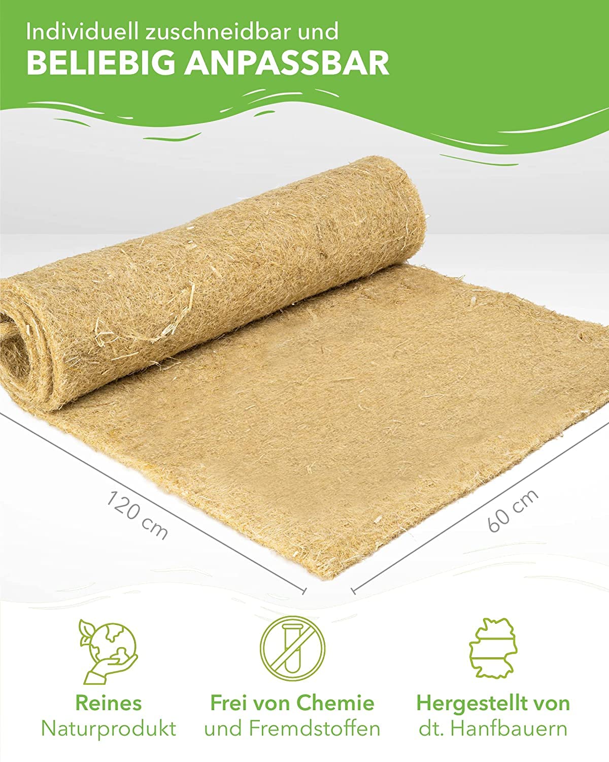 Lot de 6 tapis pour rongeurs 100 % chanvre - 120 x 60 cm - Épaisseur : 5 mm - Pour tous les petits animaux - Tapis de chanvre - Tapis de rongeur - Tapis de sol pour rongeurs