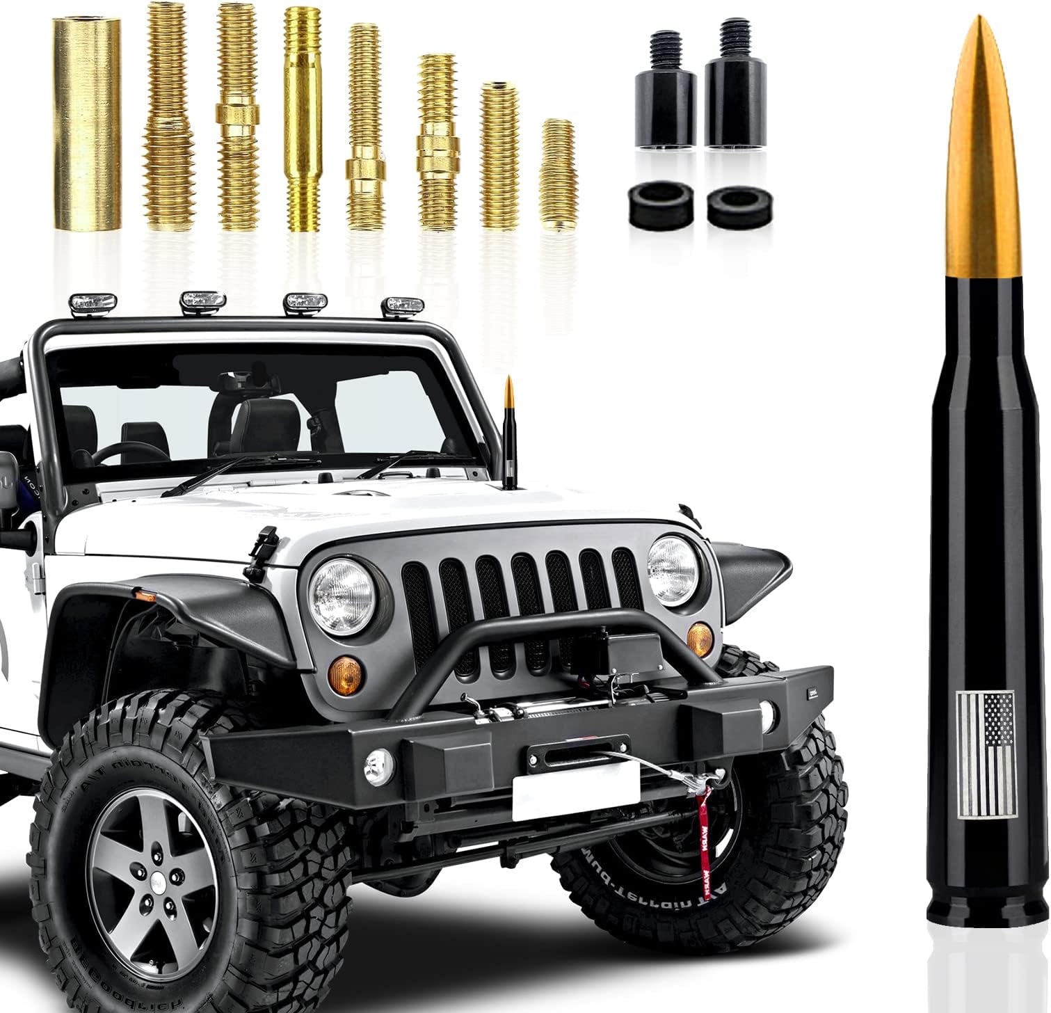 1 Pack Car Bullet Antenna, for GM Chevy Silverado 1500 2500 3500 HD Avalanche GMC Sierra 1500 2500 3500 Denali Heavy Duty Pickup Trucks Accessories, American Flag (Gold)