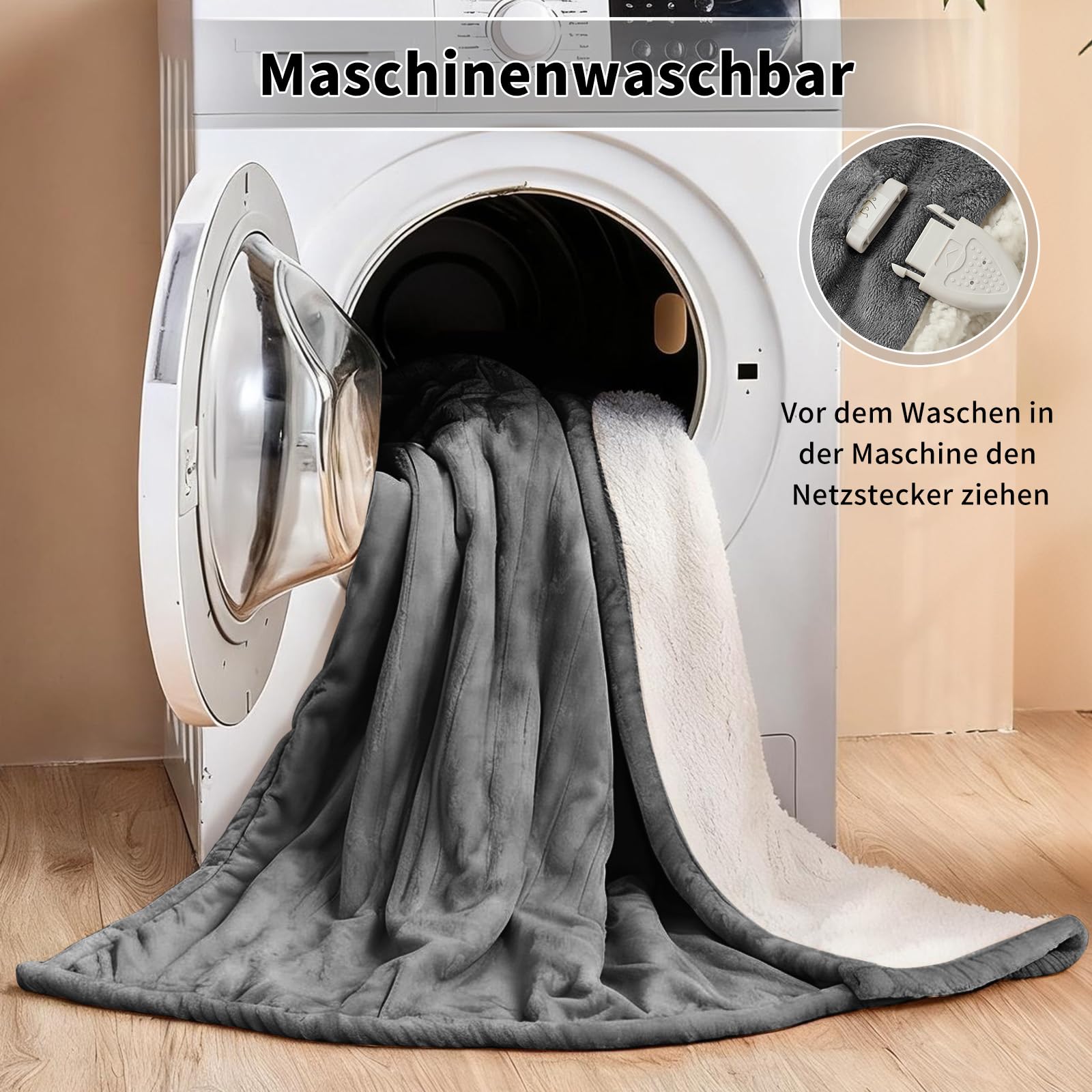 ESTINGO Coperta elettrica 150 x 200 cm, 6 livelli di riscaldamento, timer 10 ore, spegnimento automatico, soffice flanella & sherpa, per lavabili, anziani, ragazzi, donne e coppie, colore: grigio