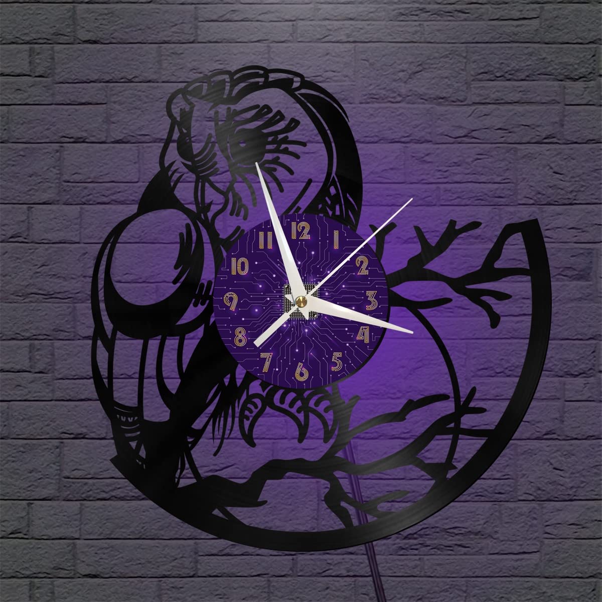 Horloge Murale Horloge Murale Vinyle Oiseau Hibou pour Salon, Objet Décoratif de Style Rétro