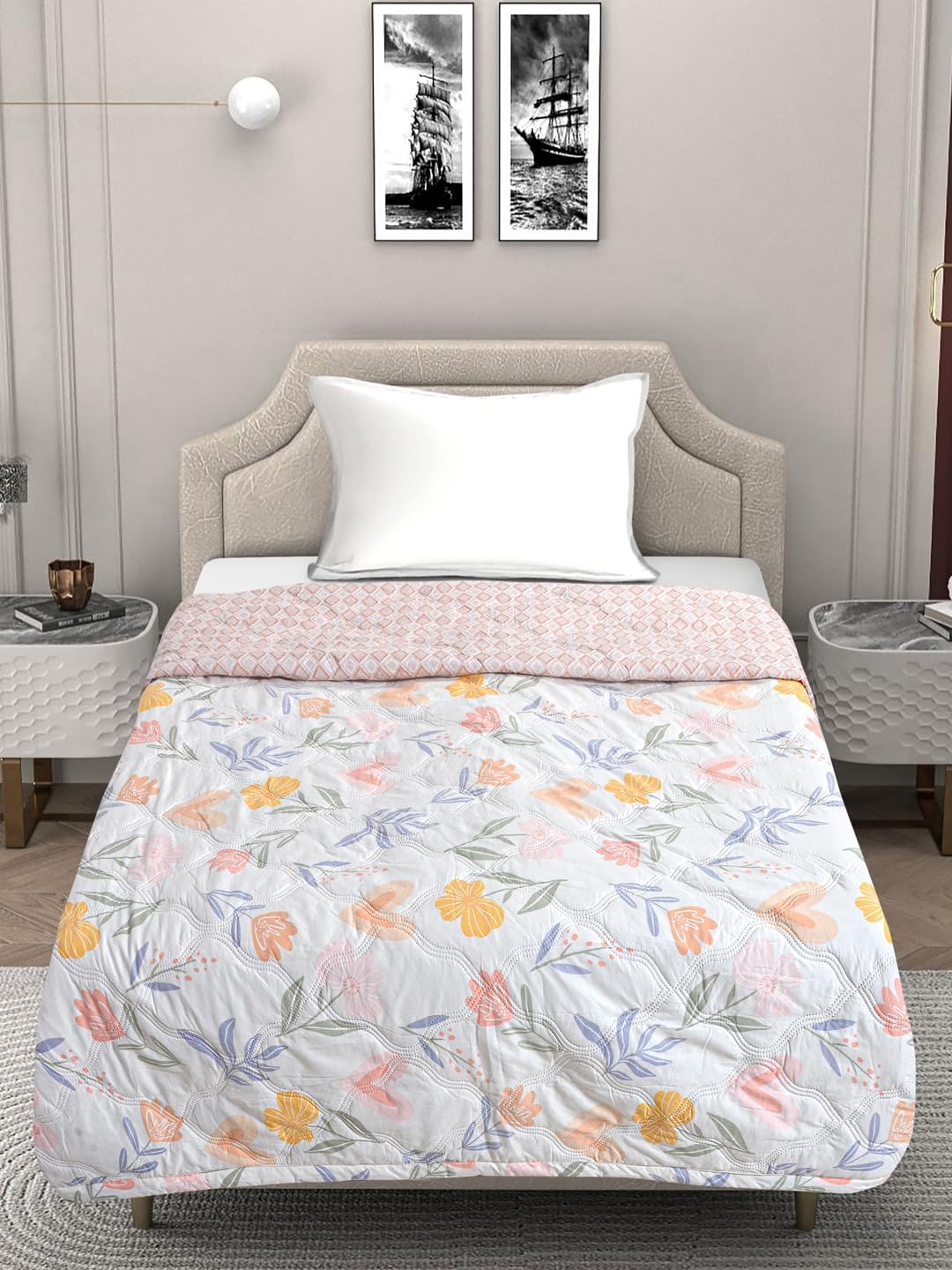 Akshya 220 GSM Reversible Single Bed AC Comforter (60x90 Inches) - Lightweight Microfiber Quilt Blanket - All Season Bedding for Home & Hotel Use-image-26