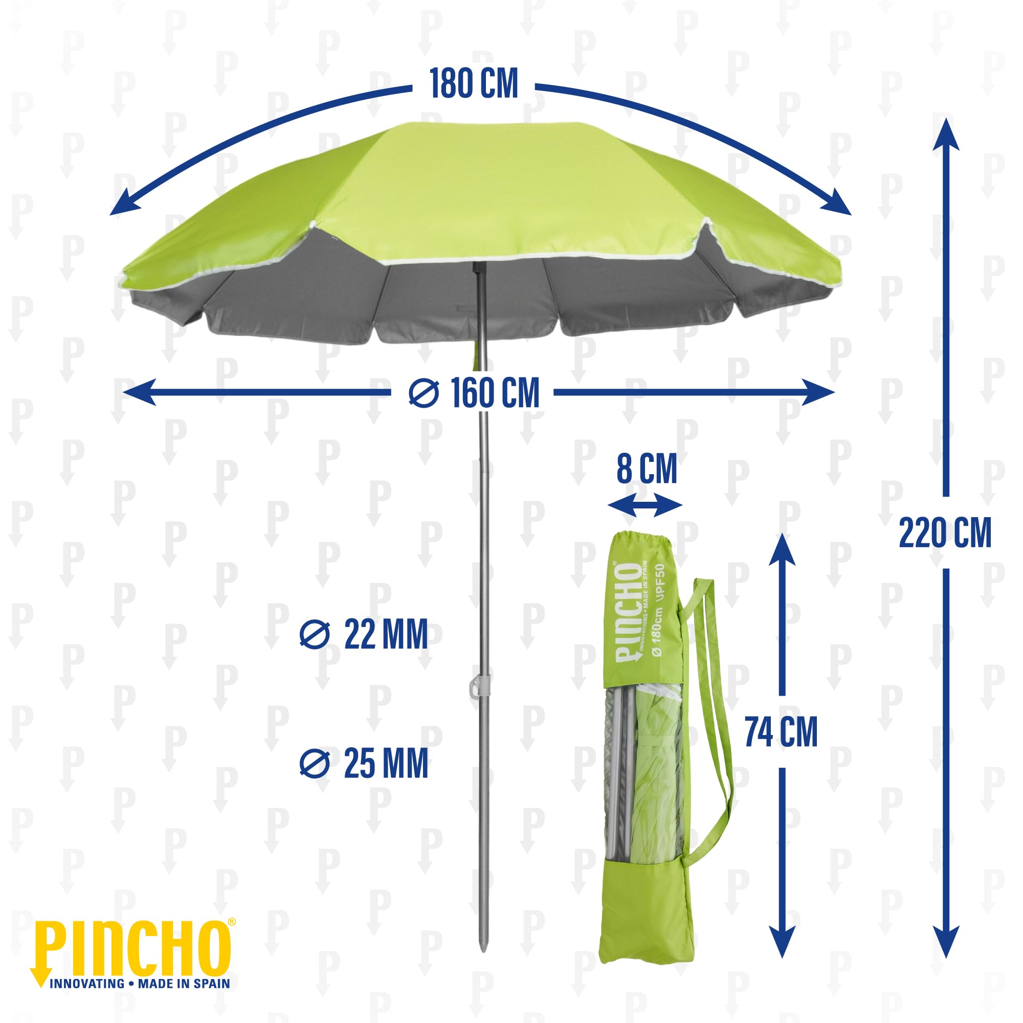 Pincho Sombrilla Mochila Plegable 180CM Ideal para Moto y Bicicleta.Protección solar UPF50+ (bloquea 99% de rayos UV), Muy ligera.1,5 kg, Medida de la sombrilla dentro de la funda 72cm.