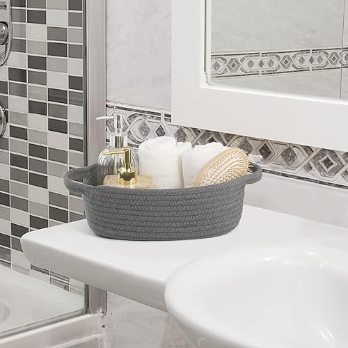 Miniatura 4 de VOOWO Juego de 5 cestas de cuerda, canastas redondas pequeñas tejidas para almacenamiento, cesta de regalo vacía, pequeñas cestas de cuerda de