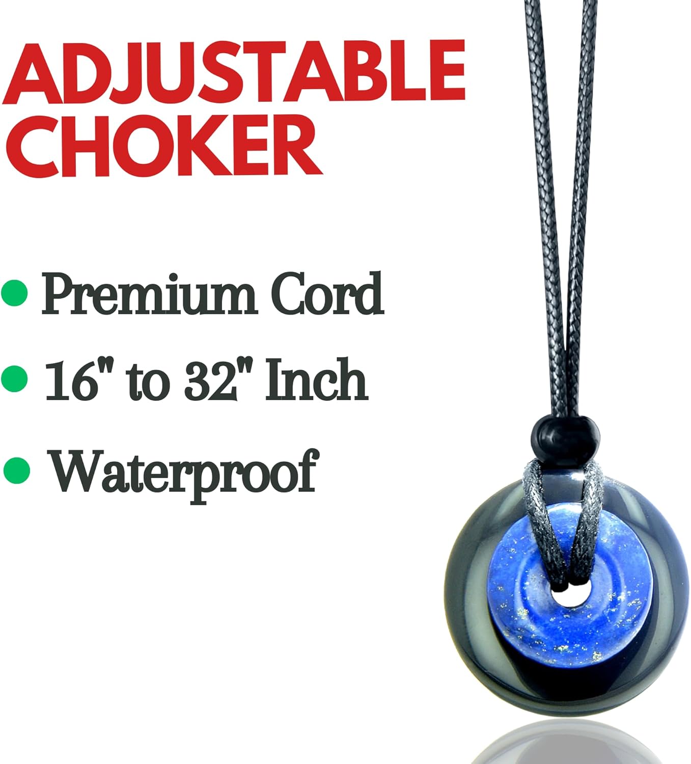 Double Lucky Donut Necklace - Real Gemstones and Crystals - Good Luck and Spiritual Powers Coin Shaped Circle Amulets - Adjustable Black Cord - Positive Energy Gift for Women and Men - Image 5