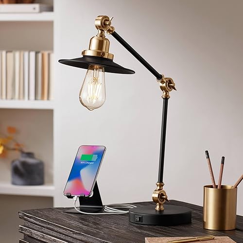 360 Lighting Taurus - Lámpara de mesa de escritorio industrial rústica occidental con puerto de carga USB ajustable de 20 pulgadas de alto, metal