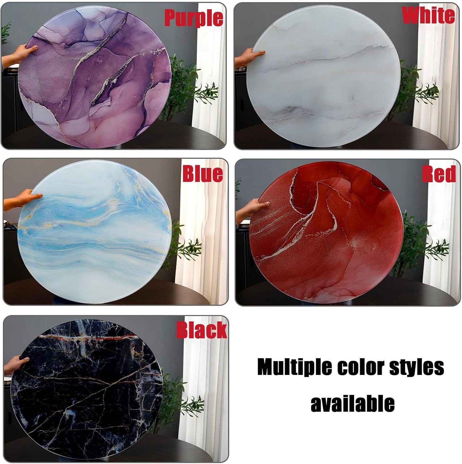 Round Glass Table Top, Imitation Marble Texture, Round Glass Dining Table Top, Round Tempered Glass Table Top, Thick Tempered Glass Round Table Top, Long Lasting Clear Glass ( Color : Red , Size : 70C