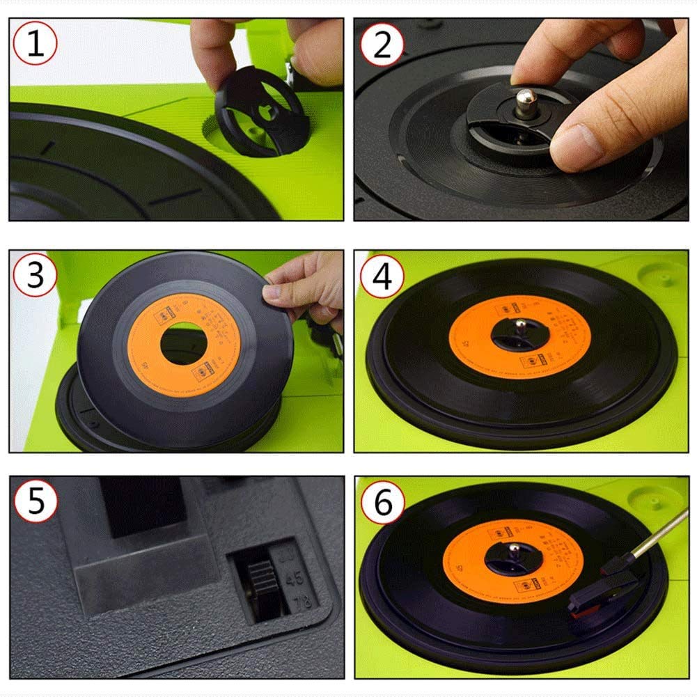 Giradischi Play, giradischi in vinile, trasmissione a cinghia a 3 velocità per un suono superiore, testina in ceramica, altoparlanti stereo integrati, ingresso USB, uscita RCA e copertura antipol