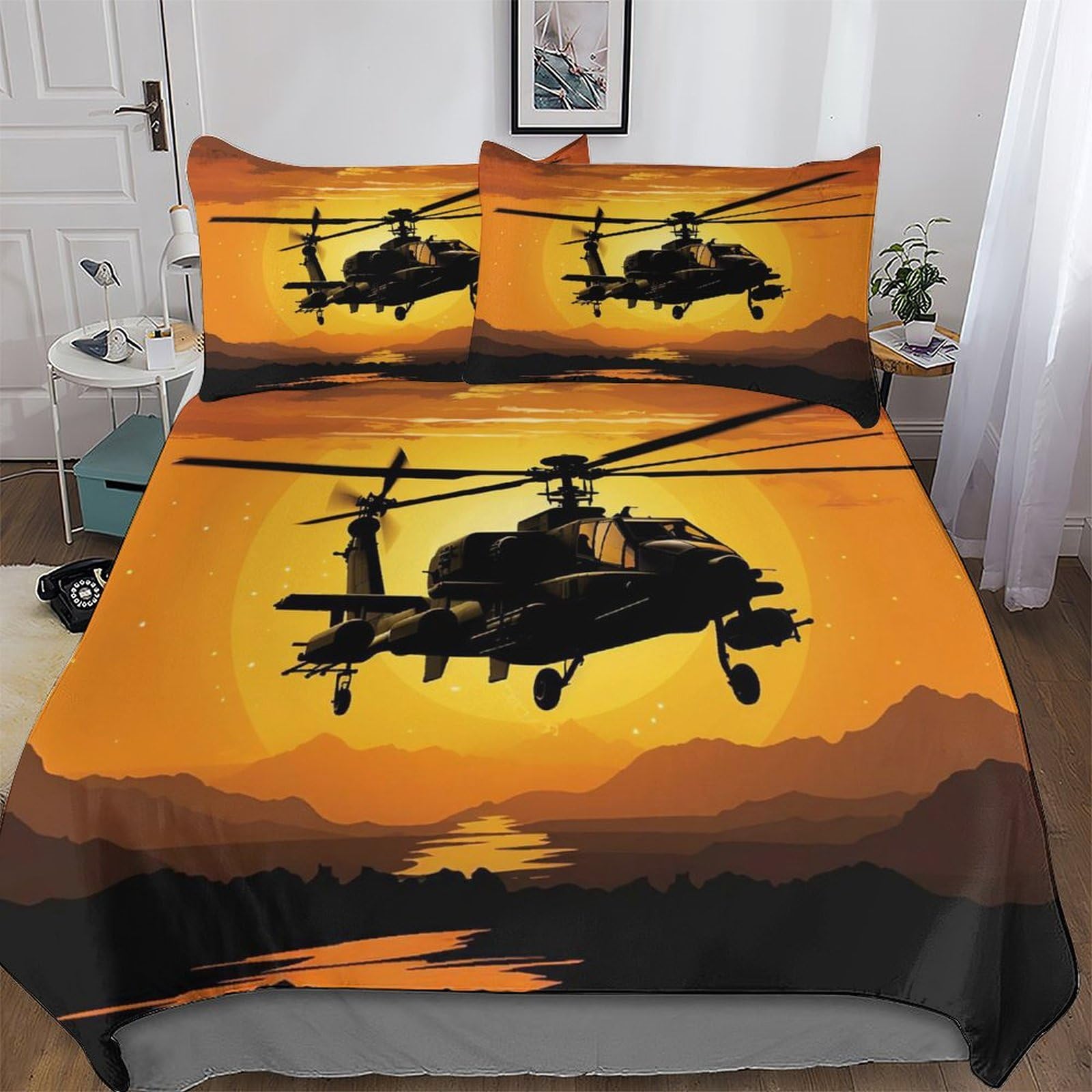 Housse de couette hélicoptère 3 pièces 220x240 cm microfibre lit King