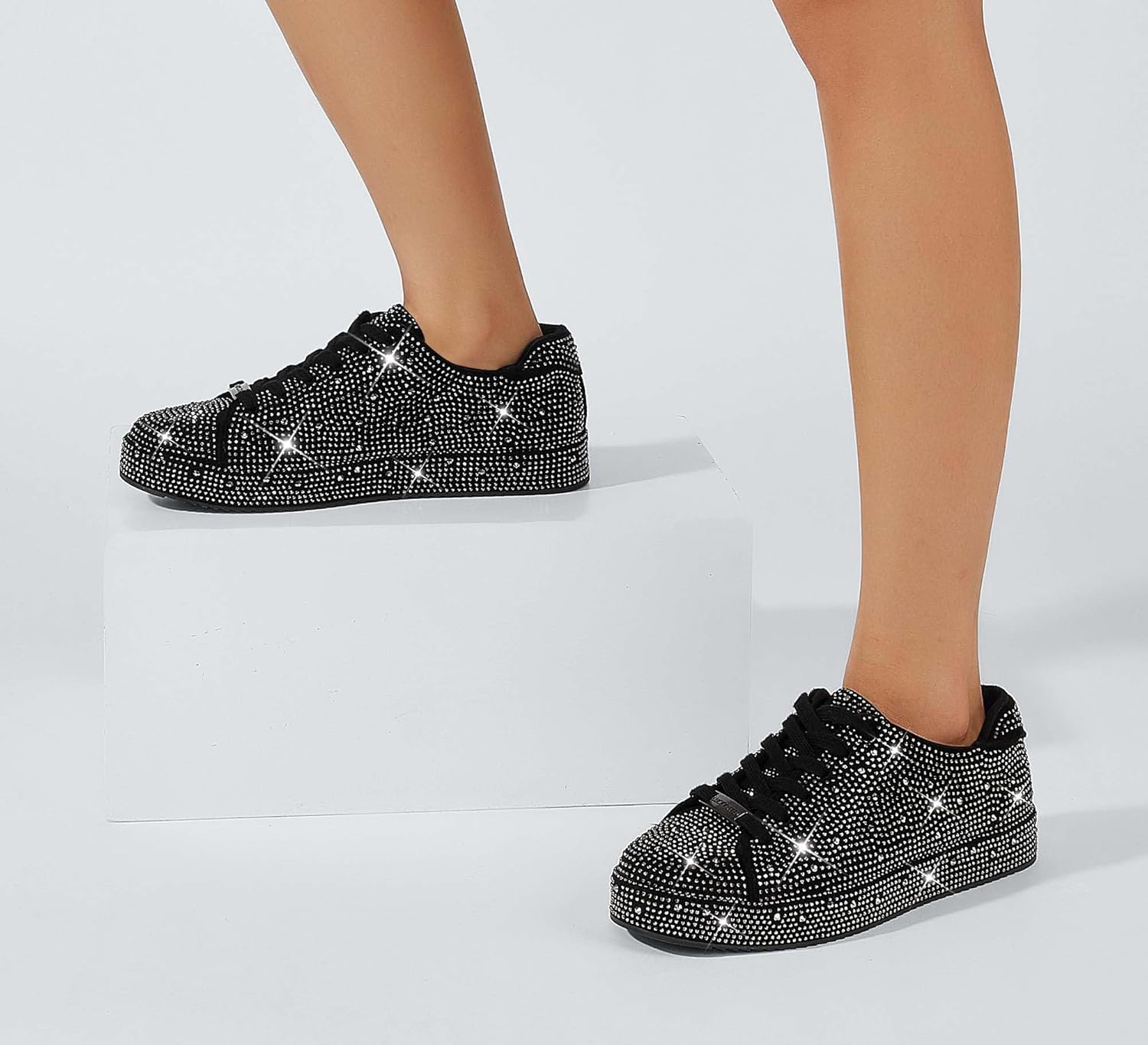 LUCKY STEP Platform Rhinestone Fashion Glitter Sneakers | Sparkly Bling Bedazzled Wedding Bridal Shiny Shoes for Women - Image 9