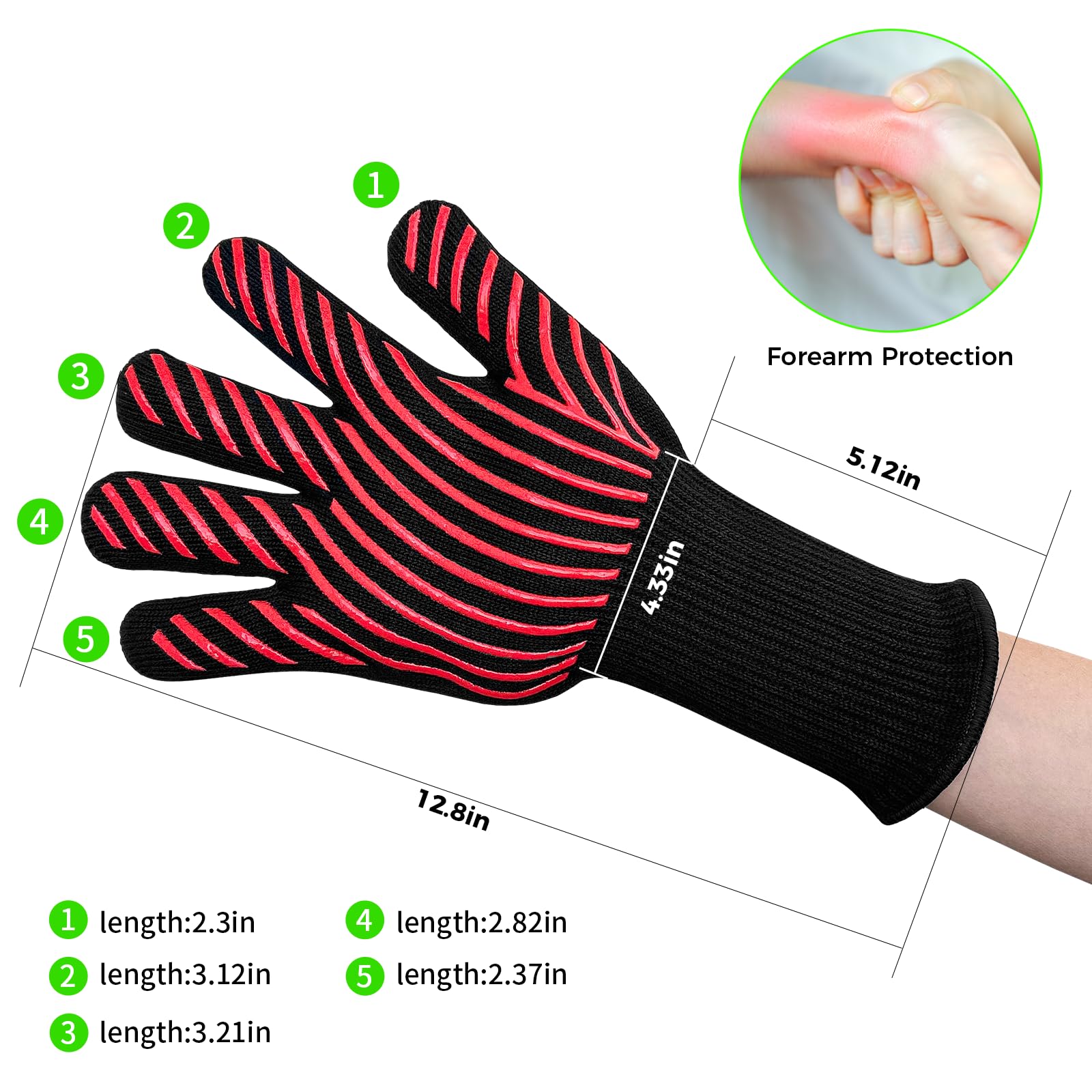 Newding 2 Pcs BBQ Gloves and Oven Gloves, Extreme Heat Resistant to 800C, Non-Slip Silicone Grilling Mitts for Barbecue Baking - Image 4