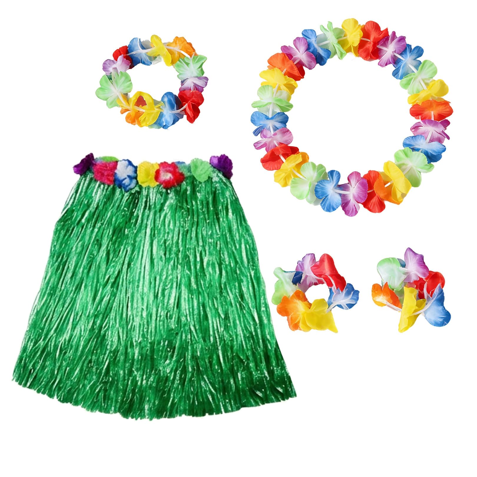 5 Pcs Hawaiian Fancy Dress Women,Grass Skirt,Hawaiian Outfits for Women,Hula Skirt Costume Set,Grass Skirts for Adults,Flower Necklace Hawaii Leis,for Summer Beach Tropical Decorations Supplies (C)