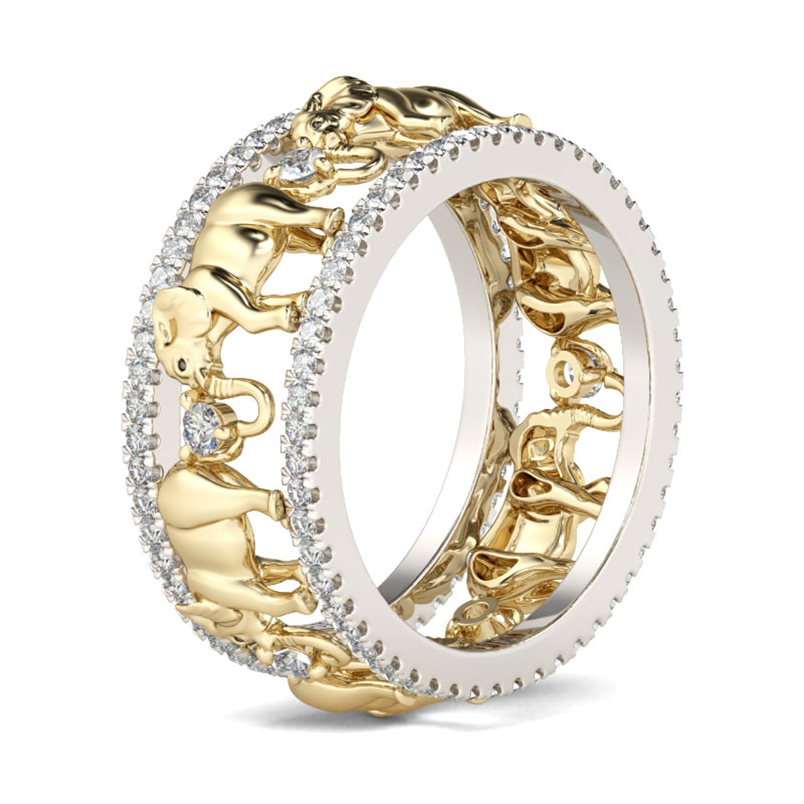 Jeulia 1,5 Quilates Elefante Anillo de Boda para Mujer, Chapado En Oro de 18 Quilates, Anillo de Compromiso Dos Tonos Circonitas Cúbicas Regalo Romántico Aniversario