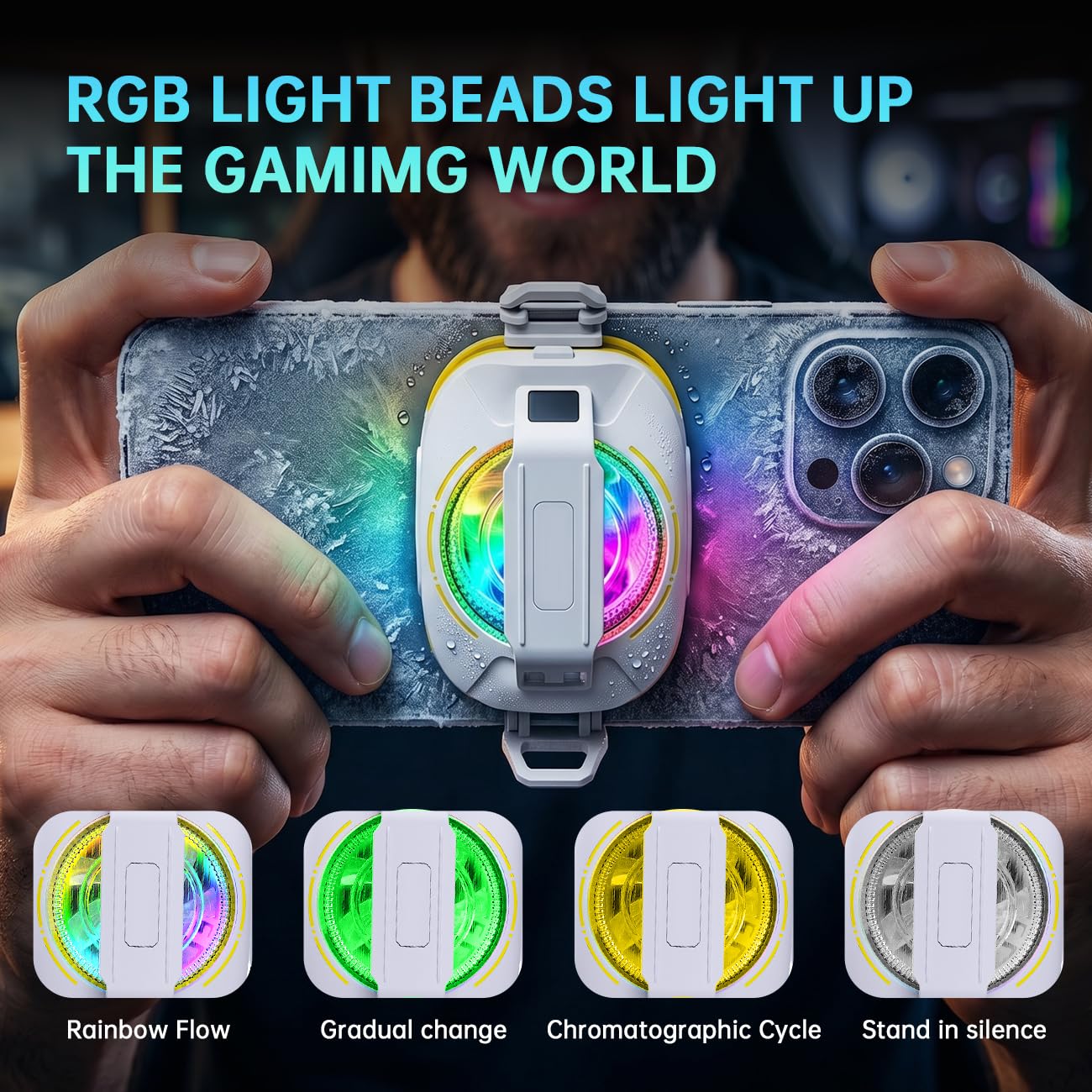 Ventola di raffreddamento magnetica ricaricabile silenziosa con luci RGB, radiatore a semiconduttore per iPhone e Android, radiatore a basso rumore per telefono TikTok Live