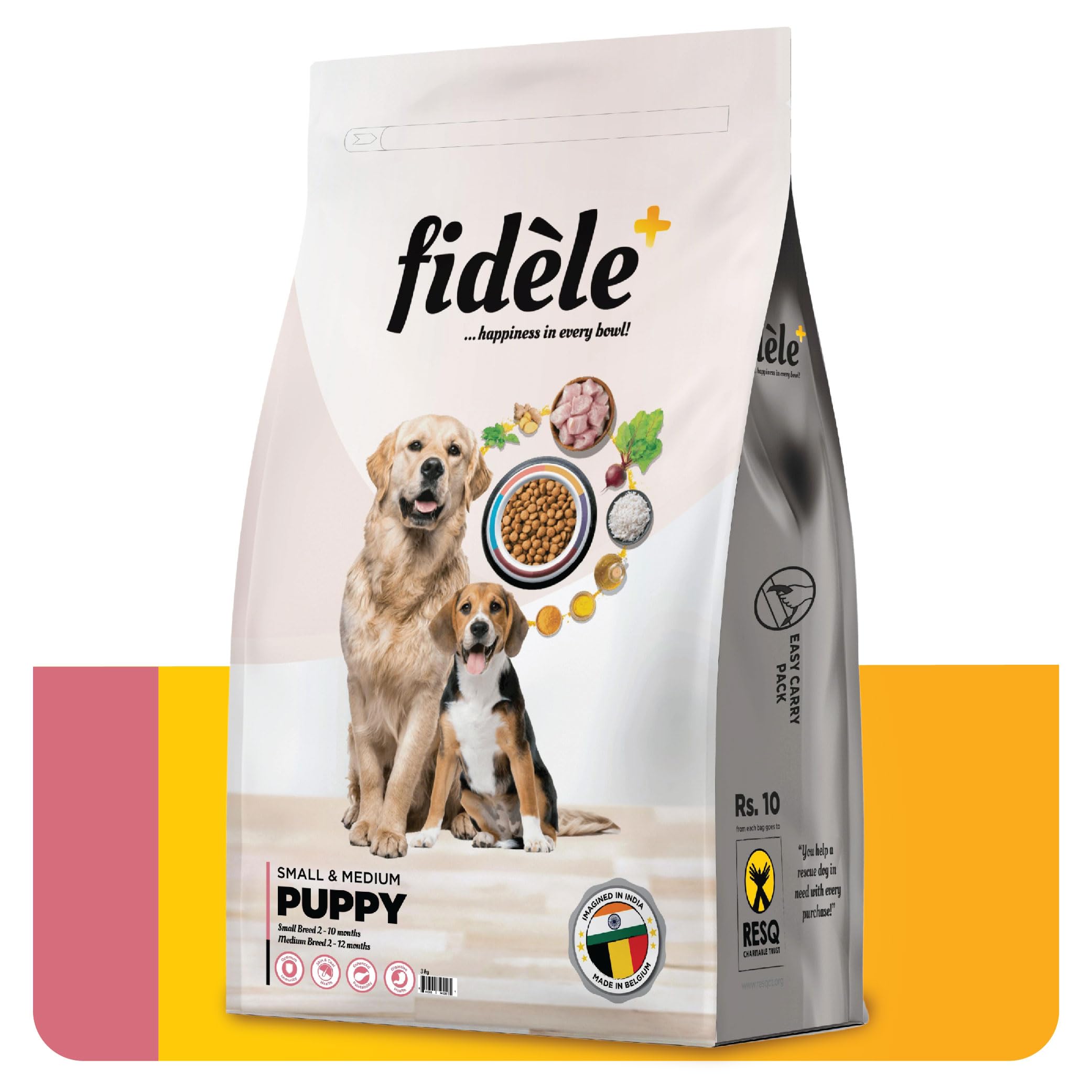 Fidele+ Dry Dog Food 3 Kg Small & Medium Breed Puppies Complete & Balanced Diet Supports Growth, Energy, Joints & Immunity No Artificial Flavours, Preservatives