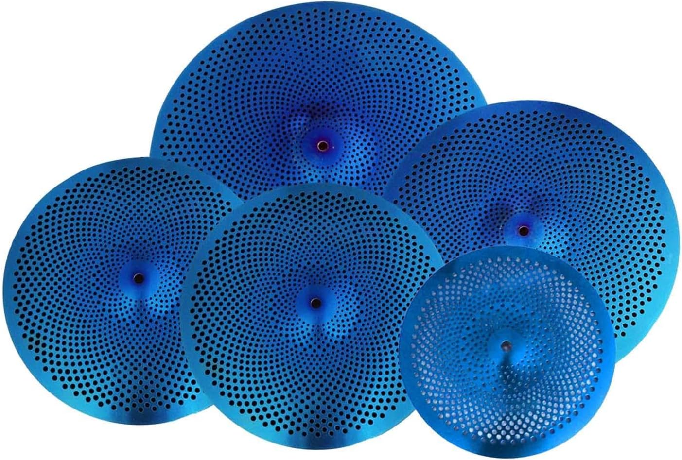 5Pcs Low Volume Cymbals Pack Mute Cymbal Set 14" Hi Hat 16" Crash 18" Crash 20" Ride for Drummer Practice in Bedroom- Blue