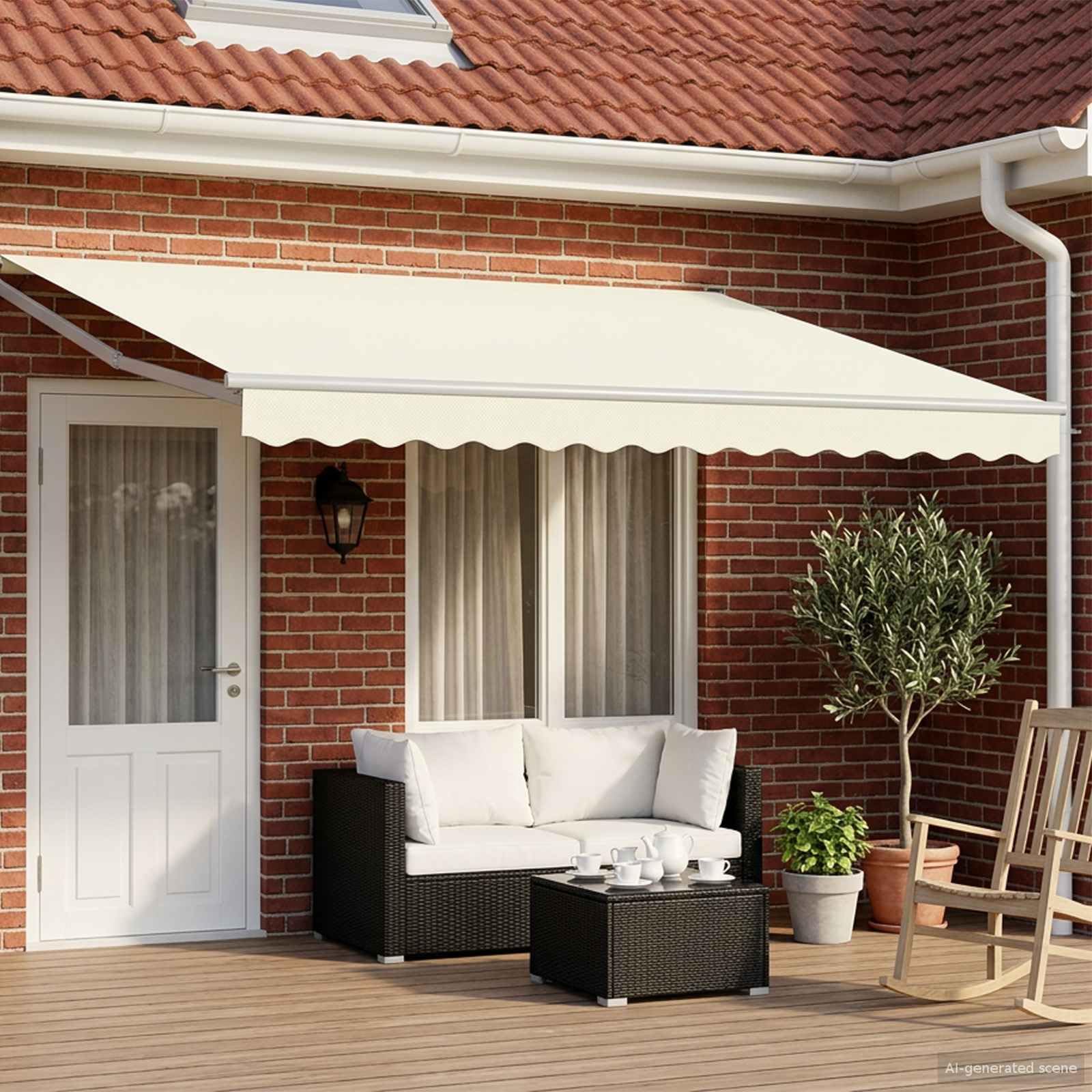 Auvent rétractable crème 4x2m en polyester Mangloder pour terrasse et jardin