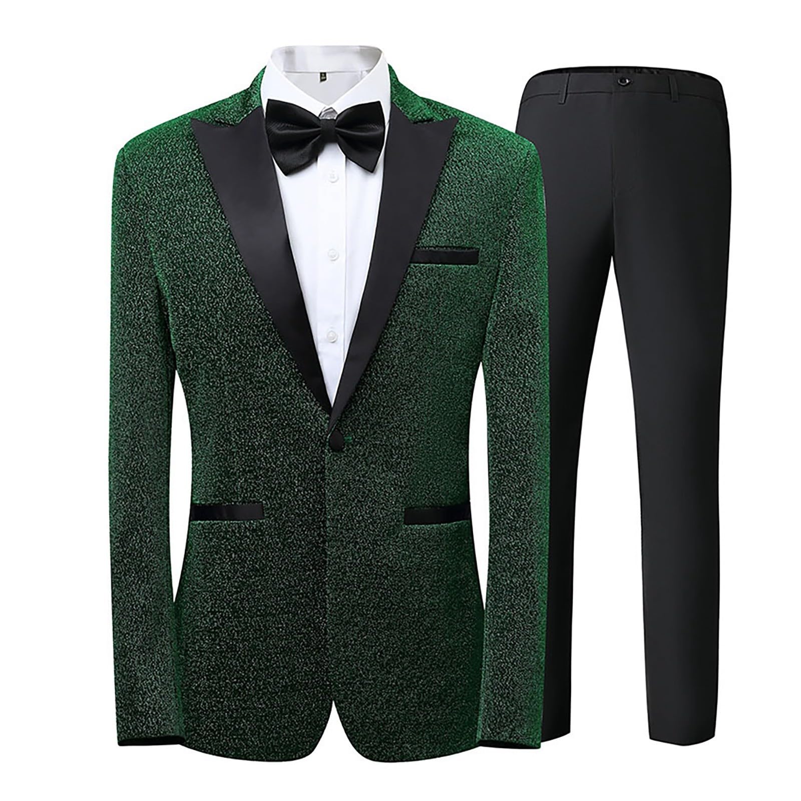 Generisch Tuta sportiva estiva da uomo, per il tempo libero, in tre pezzi con paillettes, un bottone, sottile e lucido, giacca classica con vestibilità normale, abito da uomo con camicia